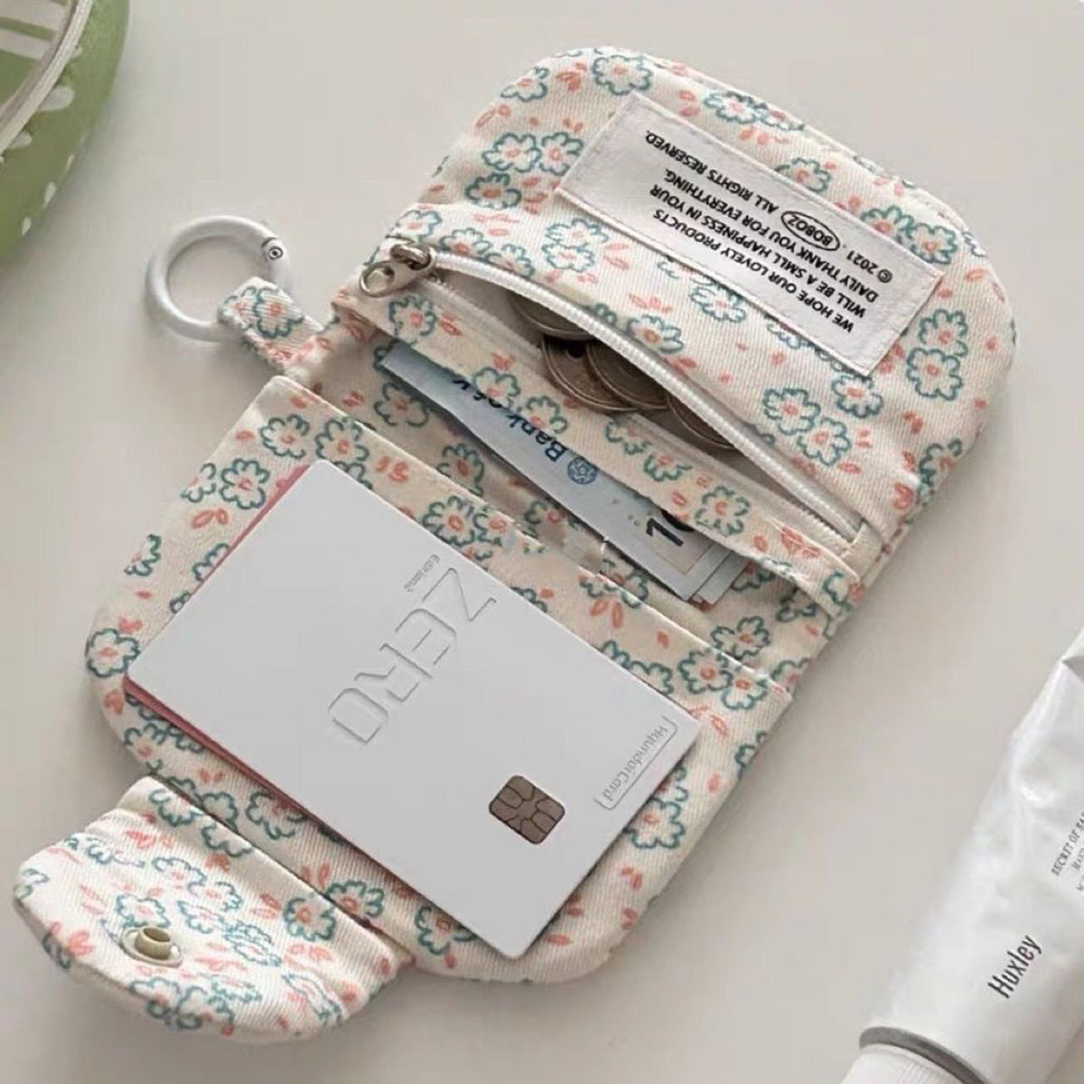 Cute Little Bunny Multi-Layer Floral Canvas Coin Purse