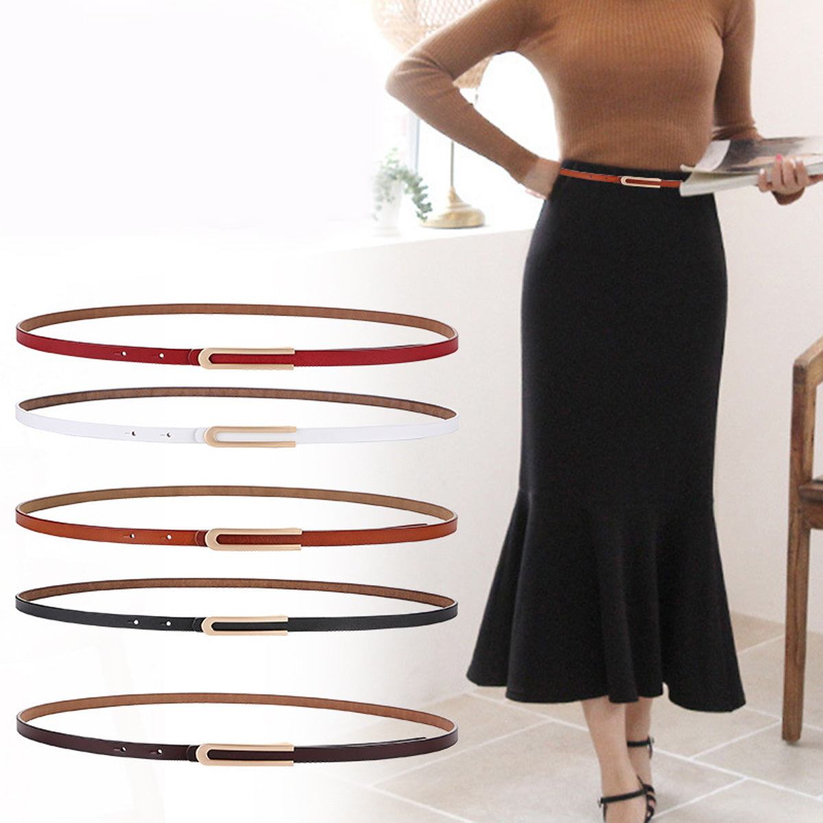 Small Leather Belt for Women's Dress