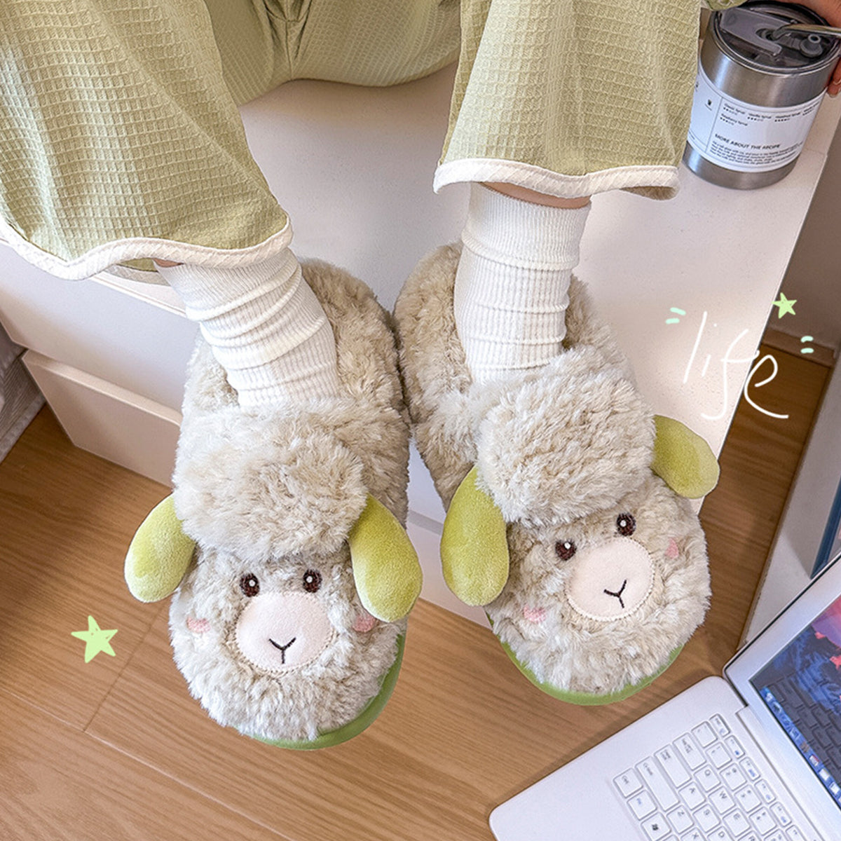 Winter Women's Cute Cartoon Lamb Fur Slippers for Women