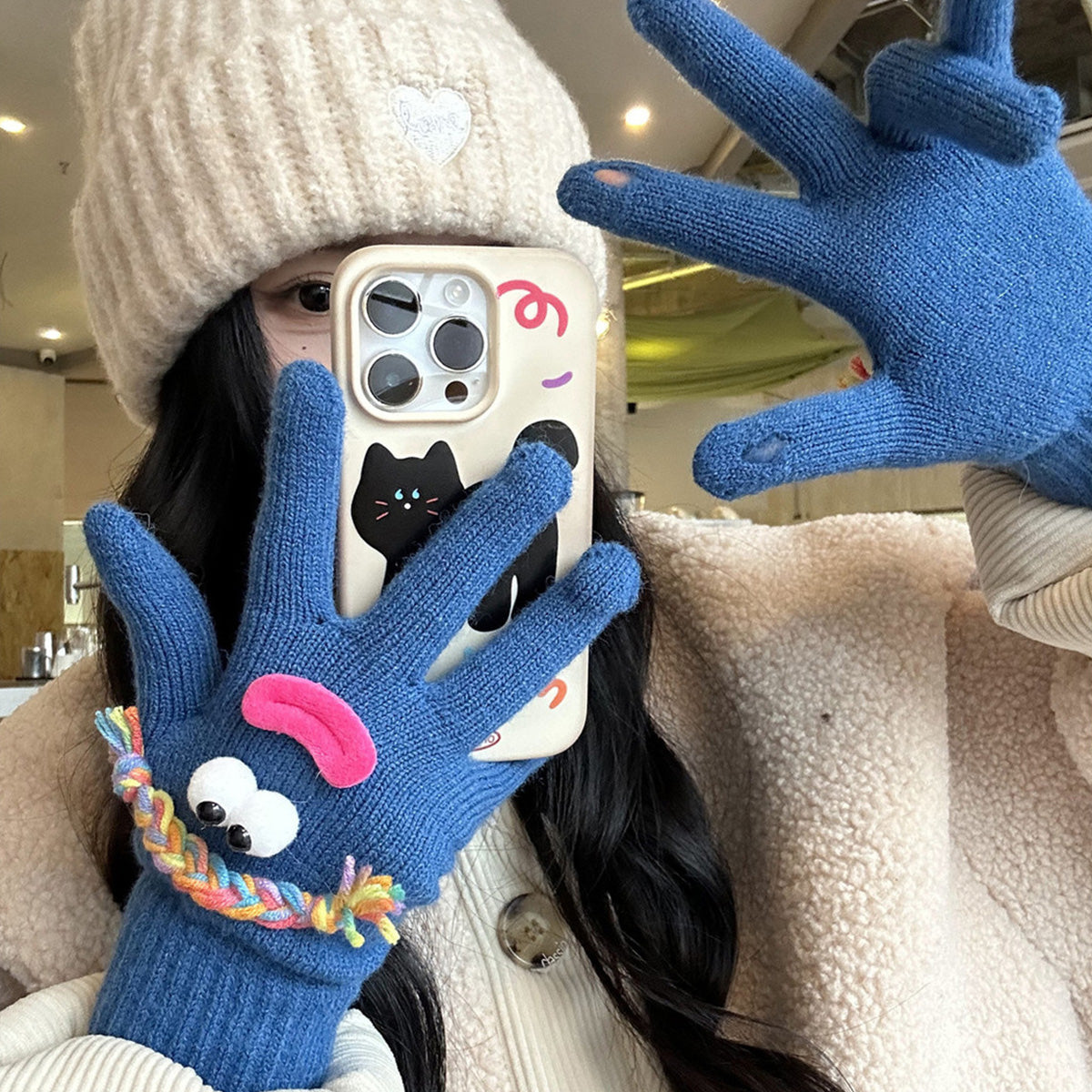 Funny Gloves Warm Fleece-lined Touch-screen Knitted Gloves