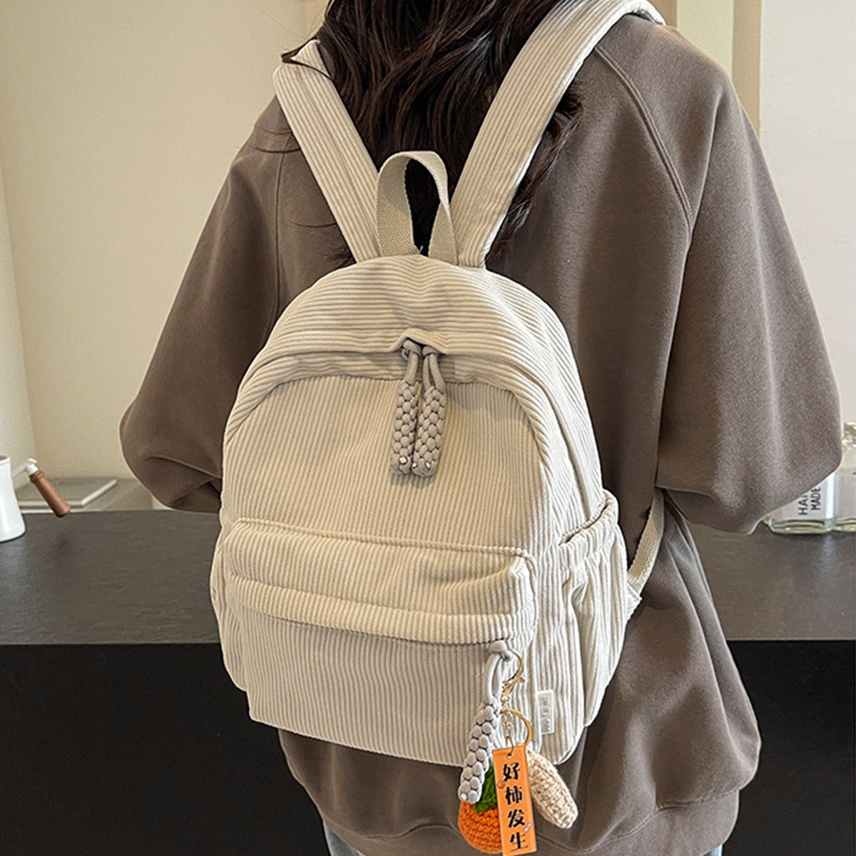 Winter Corduroy Small Backpack Women Casual Backpack