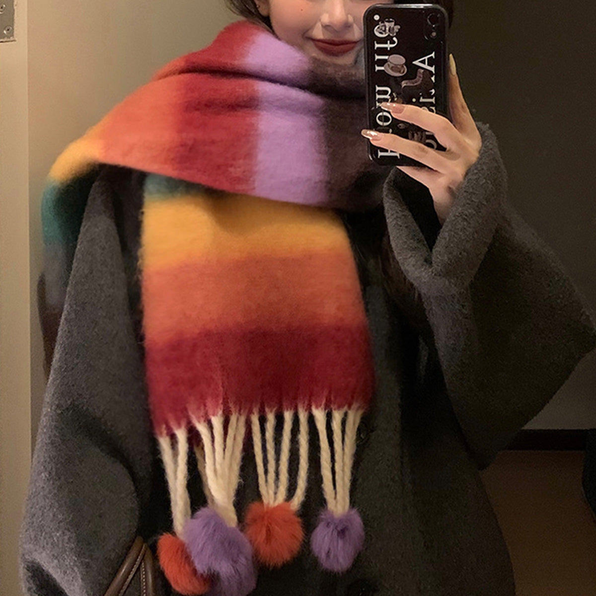 Women's Winter Color Matching Tassel Scarf