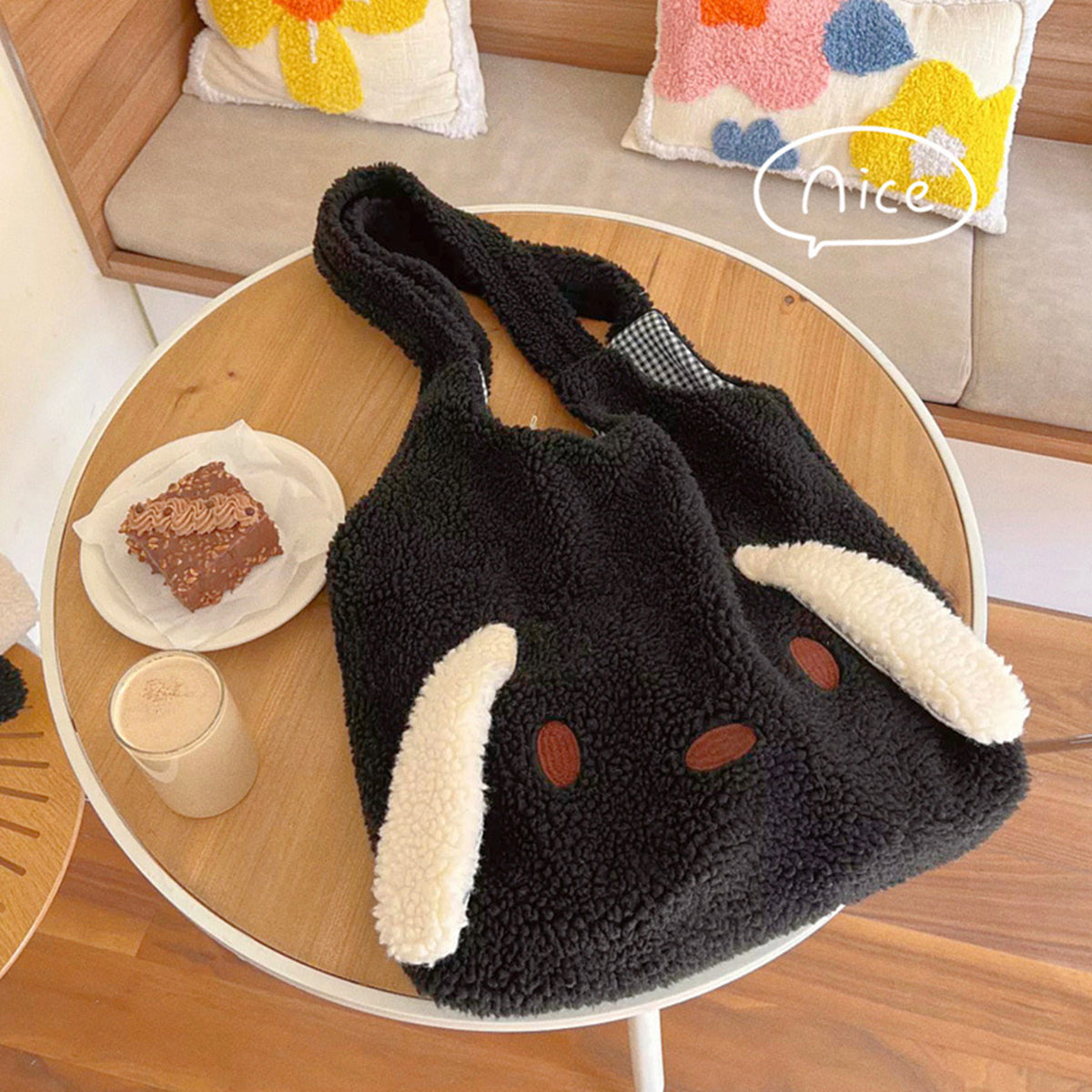 Lambskin Big Ears Bag Plush Dog Shoulder Bag Large Capacity Shopping Bag