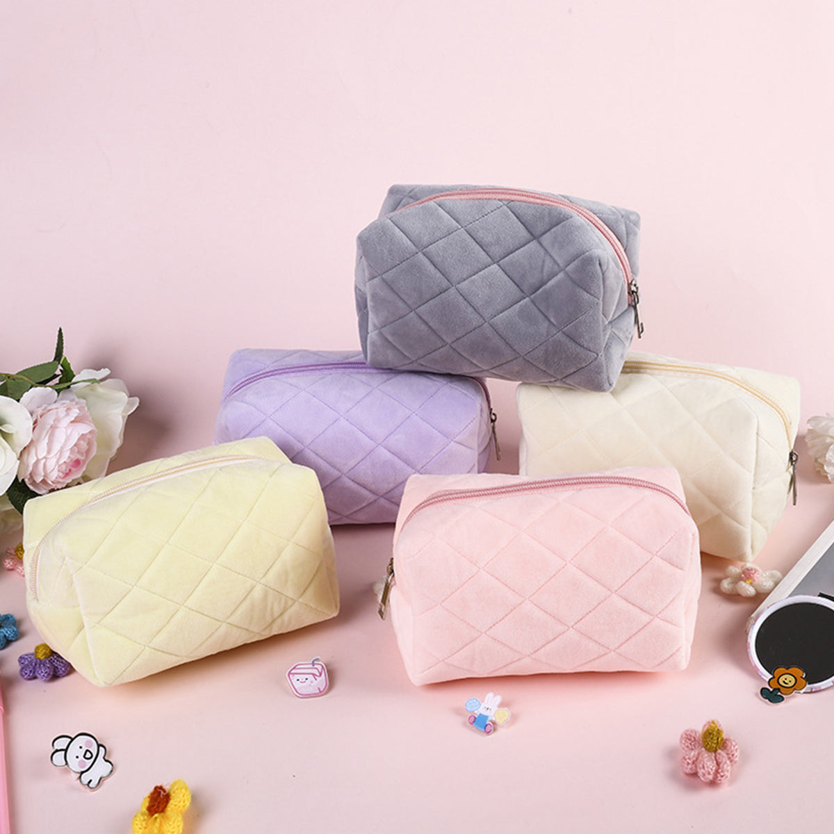 Diamond Quilted Cosmetic Bag Hand-held Storage Bag