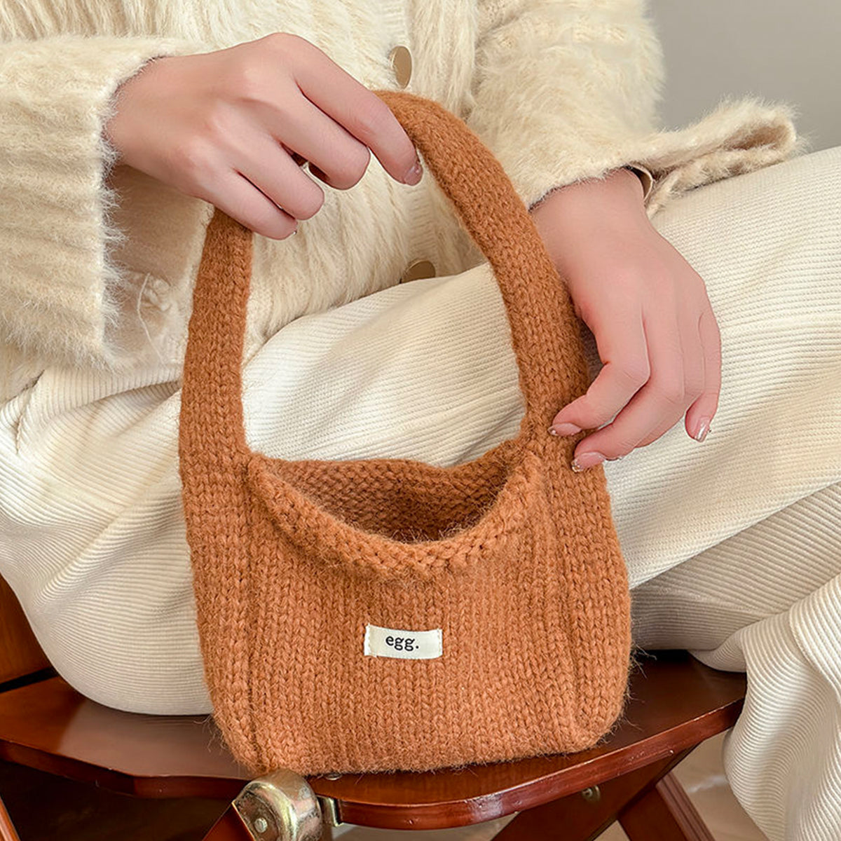 Autumn Winter Wool Knitted Solid Color Handbag