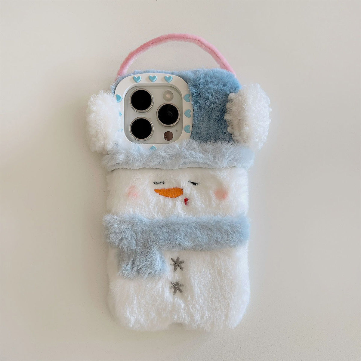 Plush Cute Snowman Gloves Earphones Hat Mobile Phone Case