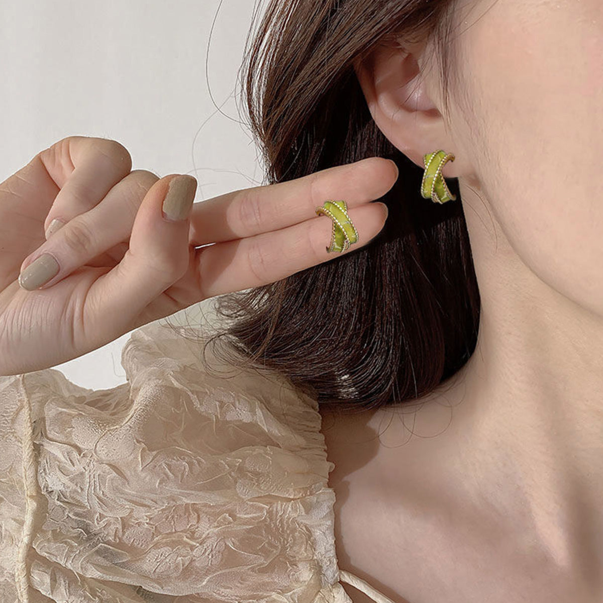 Green Geometric Trendy Earrings for Women