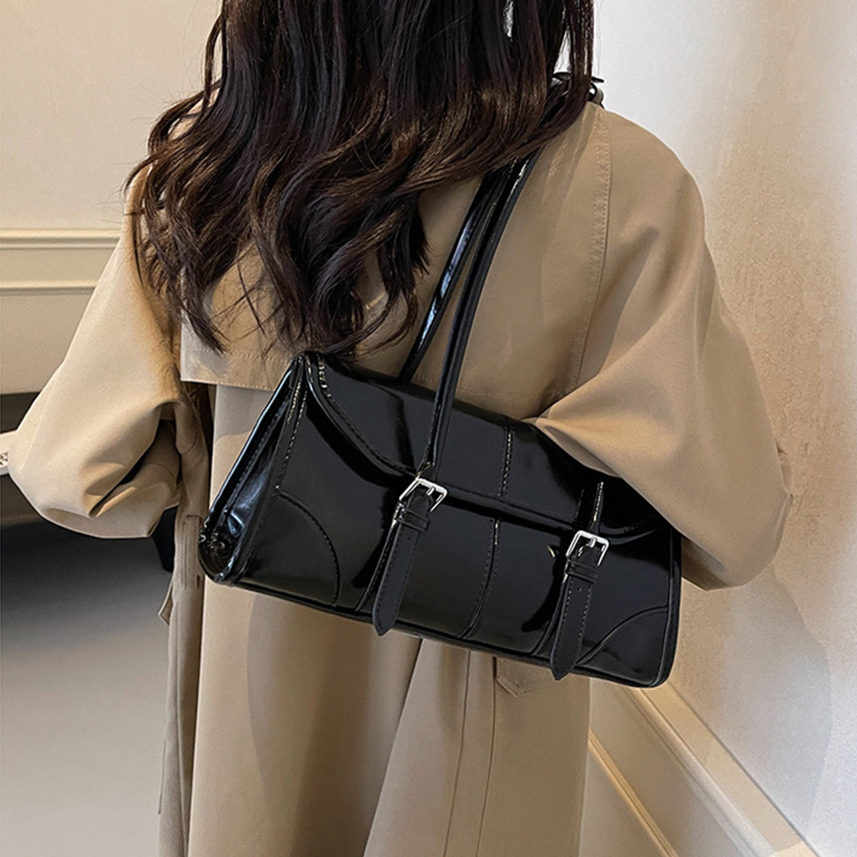 Wax Leather Shoulder Underarm Bag Hand Baguette Bag