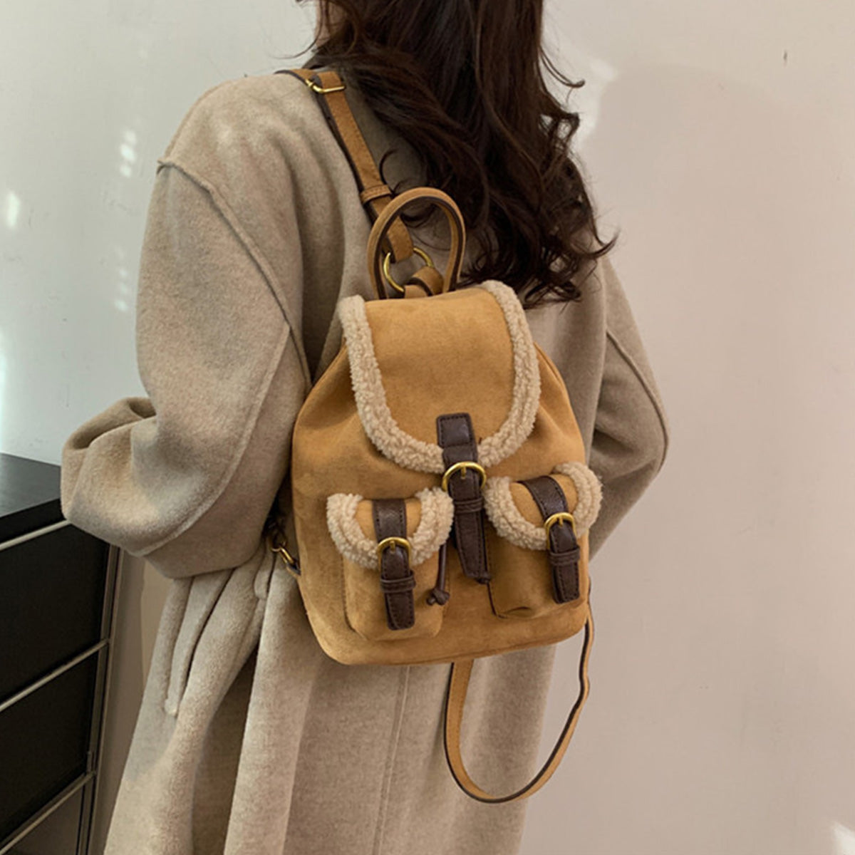 Retro Suede Drawstring Backpack