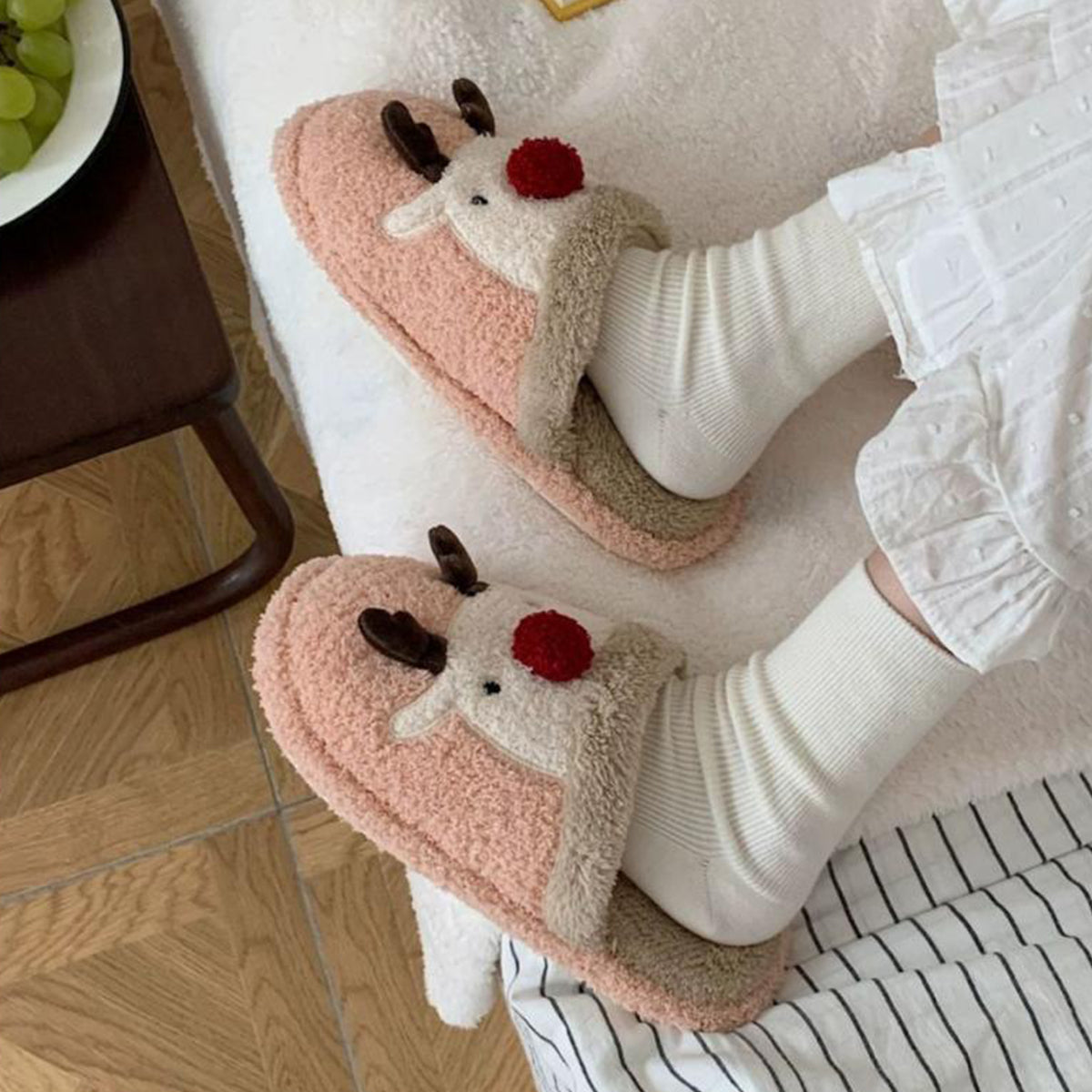 Winter Christmas Elk Plush Slippers Non-Slip Cotton Slippers