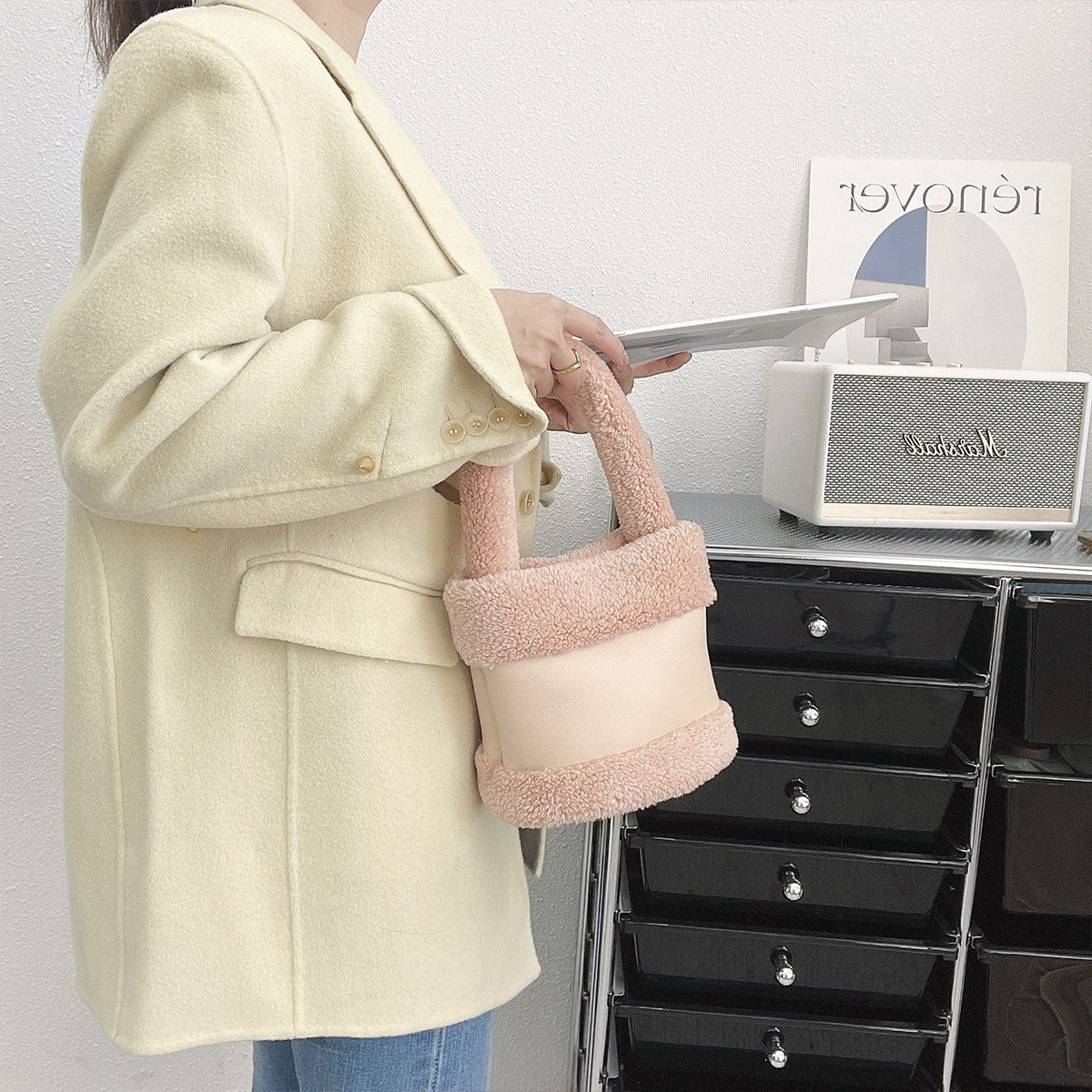 Furry Women Bag Leather Fur Fashionable Plush Bag Handbag
