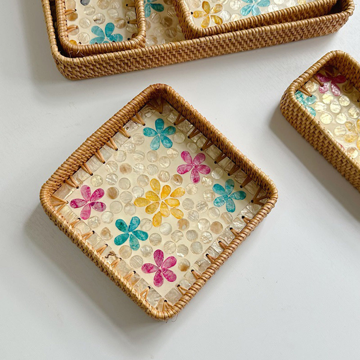 Rattan Shell Fruit Tray Rectangular Tray Three-Piece Set