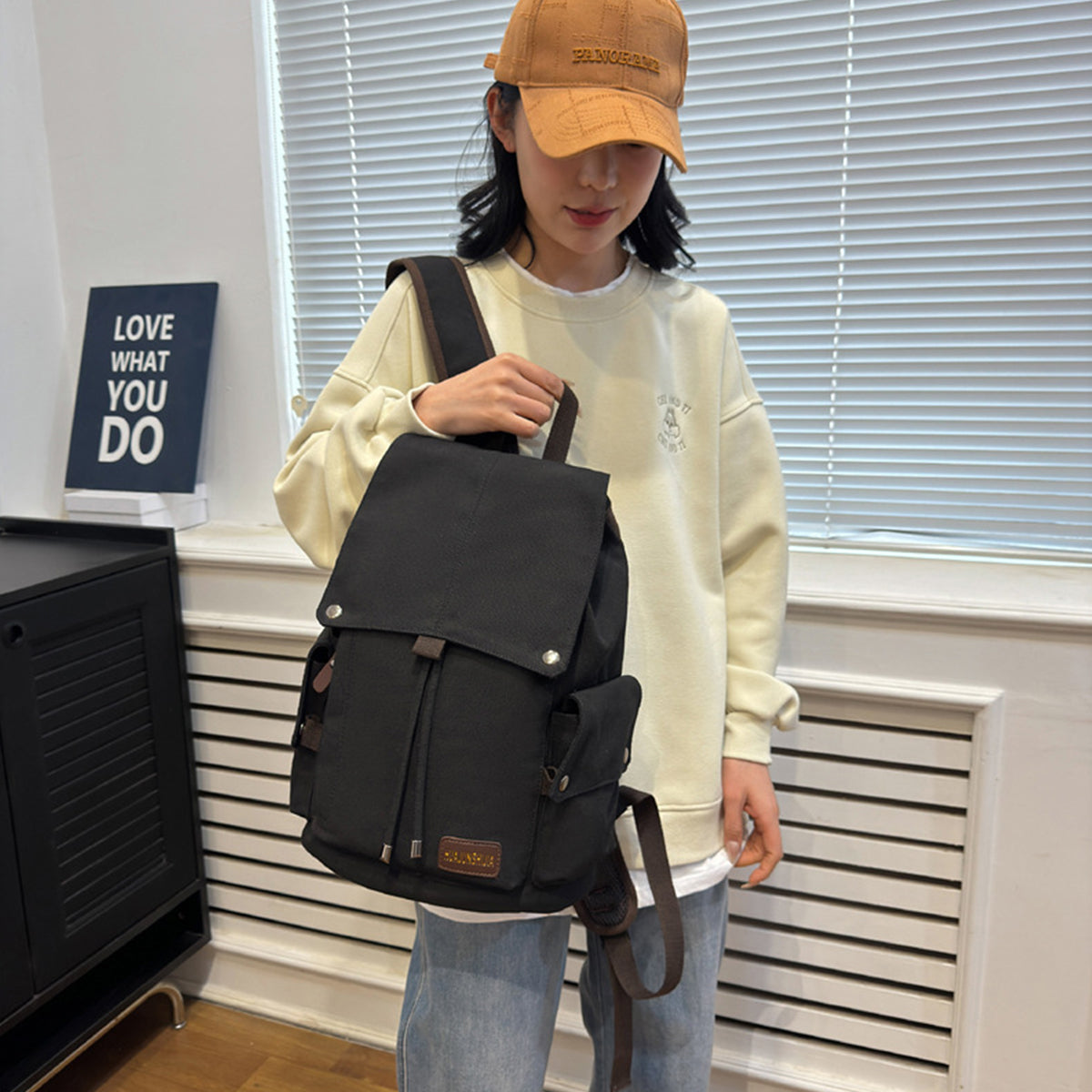 Simple Solid Color Backpack Retro Canvas Backpack