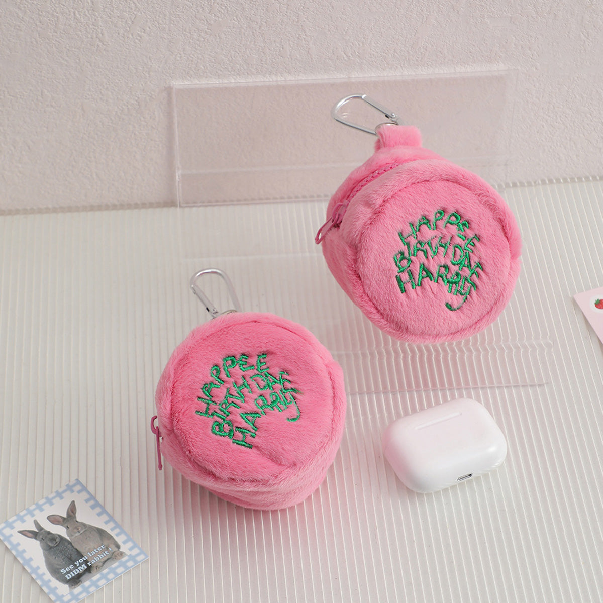 Korean Round Pink Plush Coin Purse