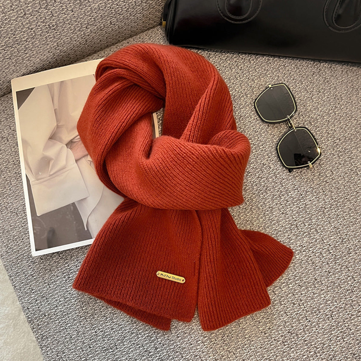 New Knitted Solid Color Small Scarf Thickened Scarf
