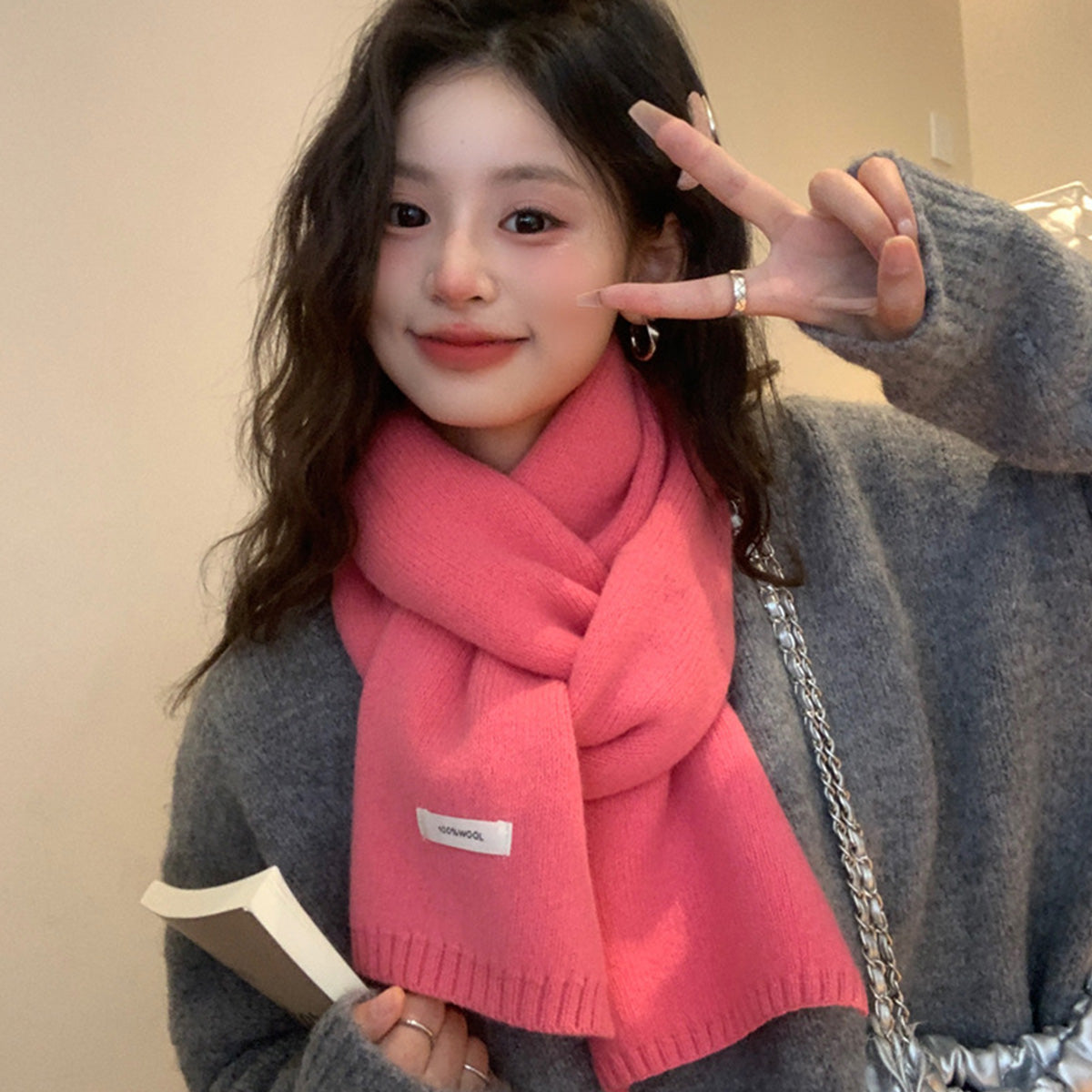 100% Sheep Wool Knitted Warm Thick Scarf