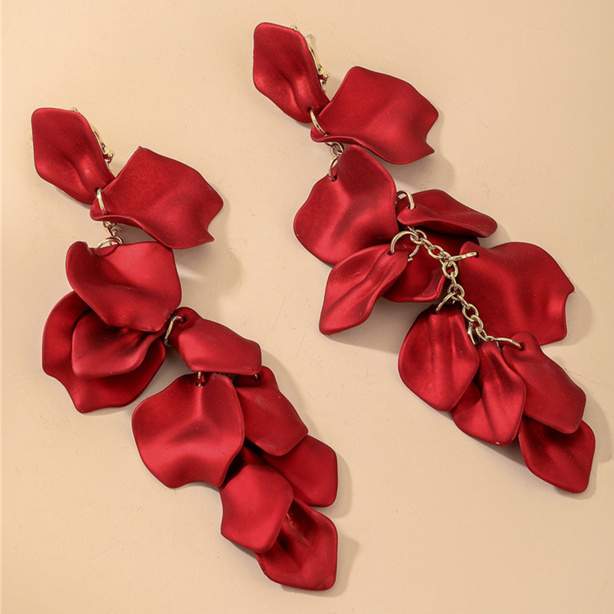 European American Rose Petal Long Tassel Earrings