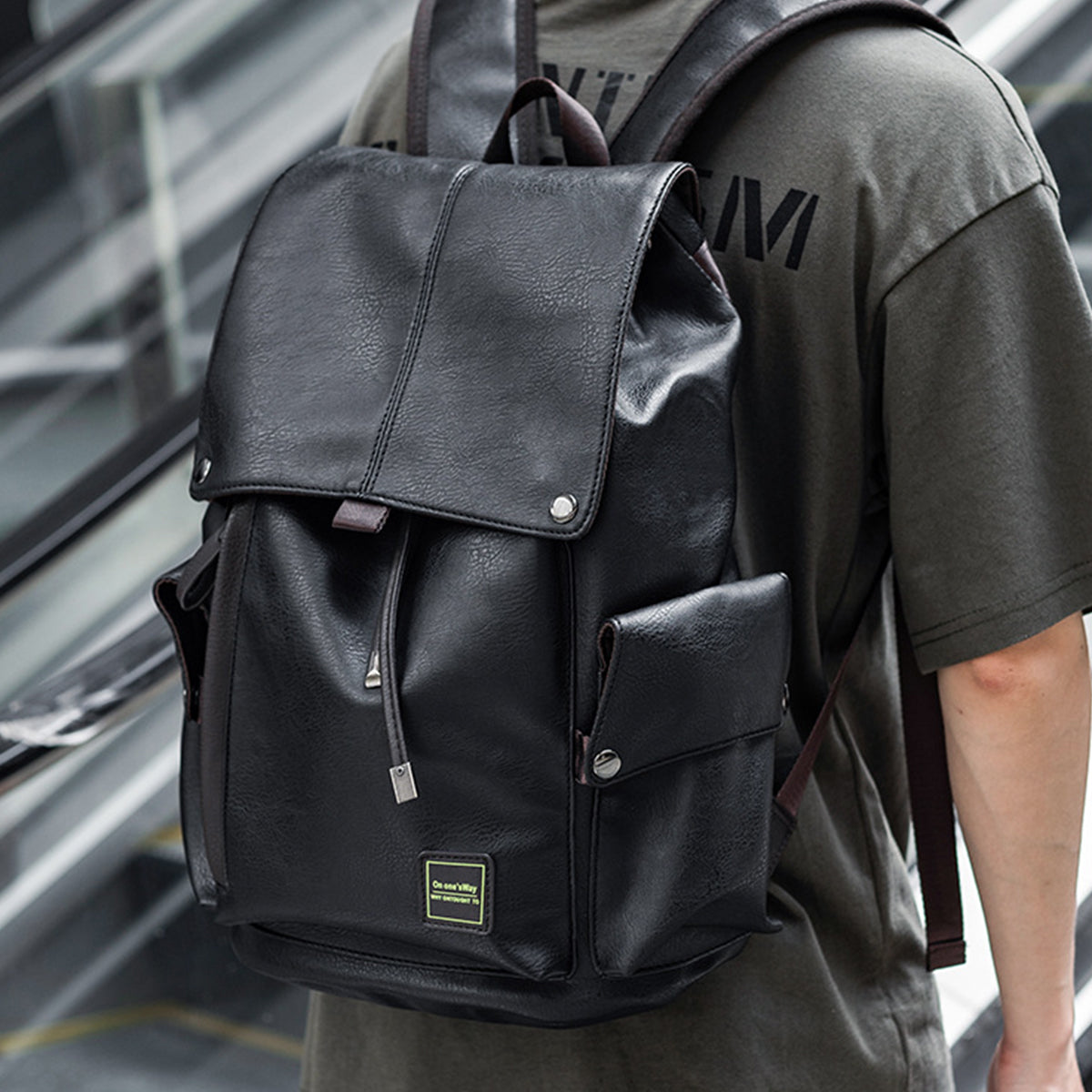 Men Leather Travel Backpack