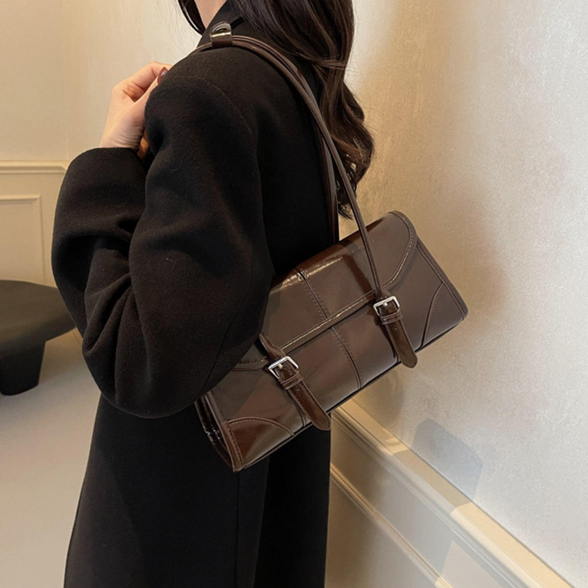 Wax Leather Shoulder Underarm Bag Hand Baguette Bag