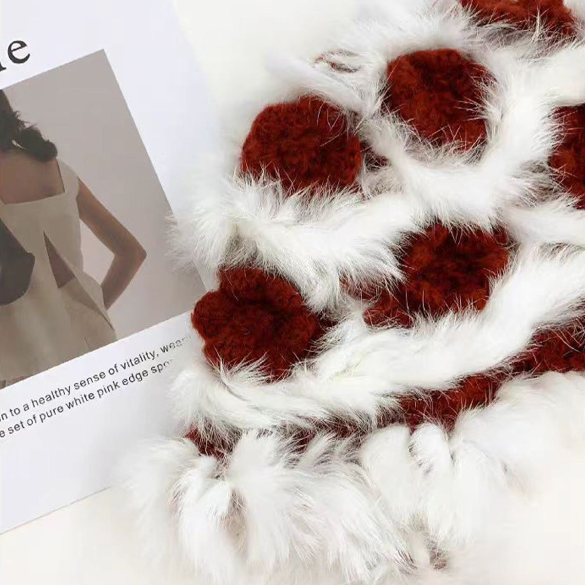 Rabbit Fur Flower Knitted Plush Hat for Women in Autumn