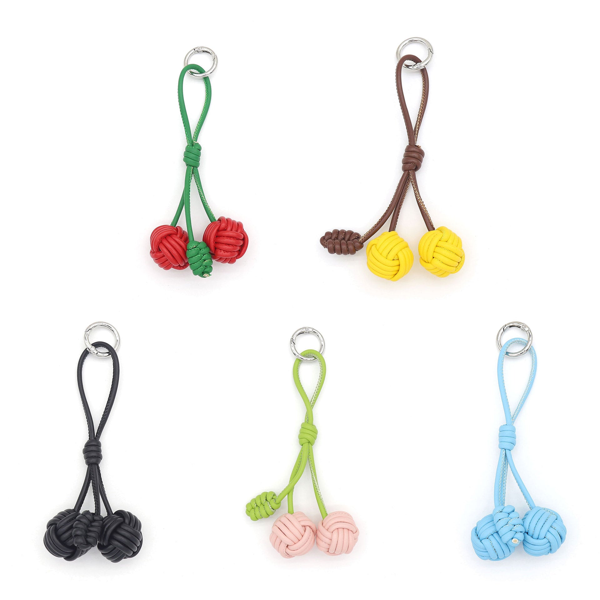 Handmade Customizable Keychain & Bag Charm: Miu-Style Woven Cherry & Two-Tone PU Ball Design