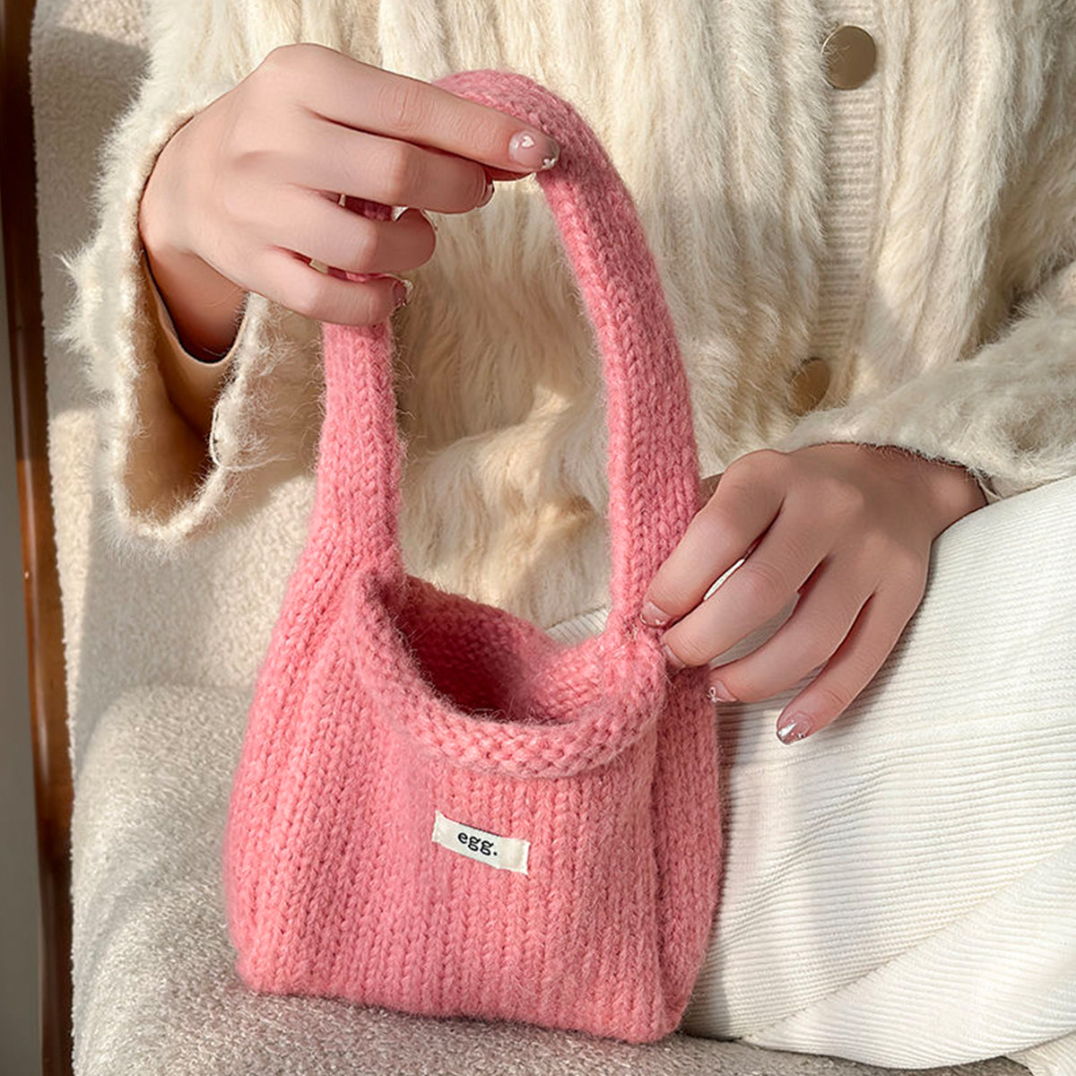 Autumn Winter Wool Knitted Solid Color Handbag