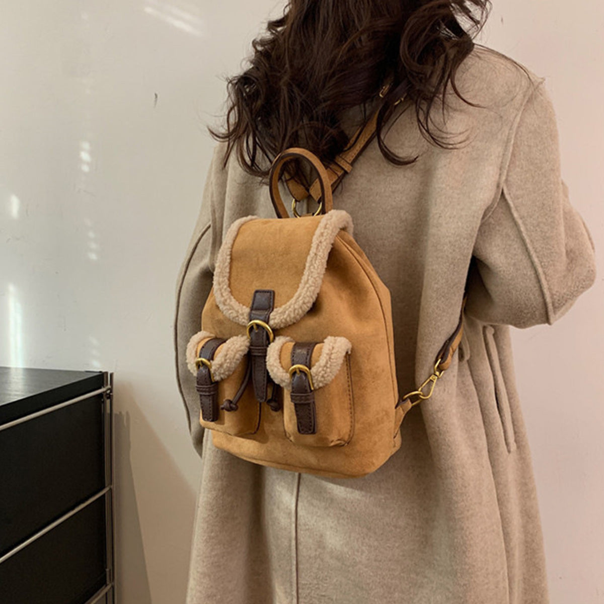 Retro Suede Drawstring Backpack
