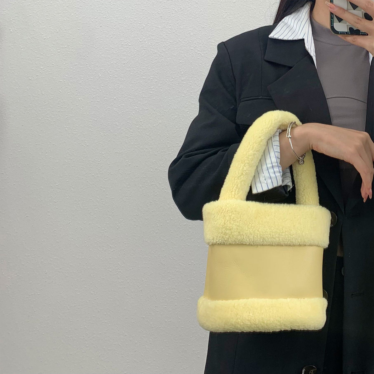 Furry Women Bag Leather Fur Fashionable Plush Bag Handbag