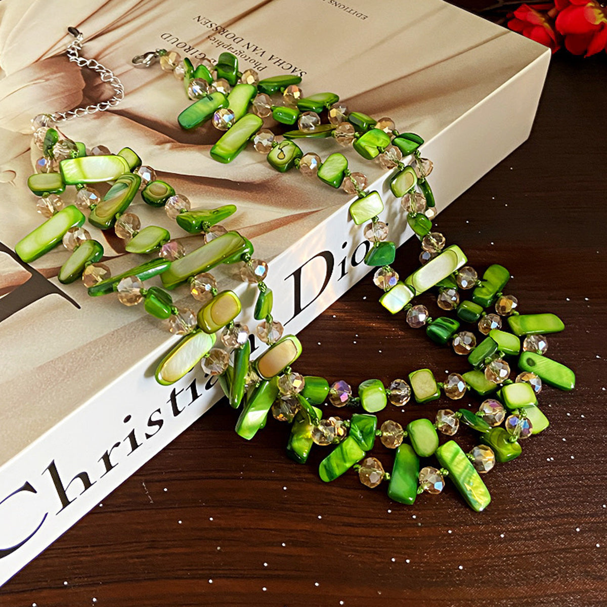 Personalized Three-Layer Shell Crystal Beaded Necklace