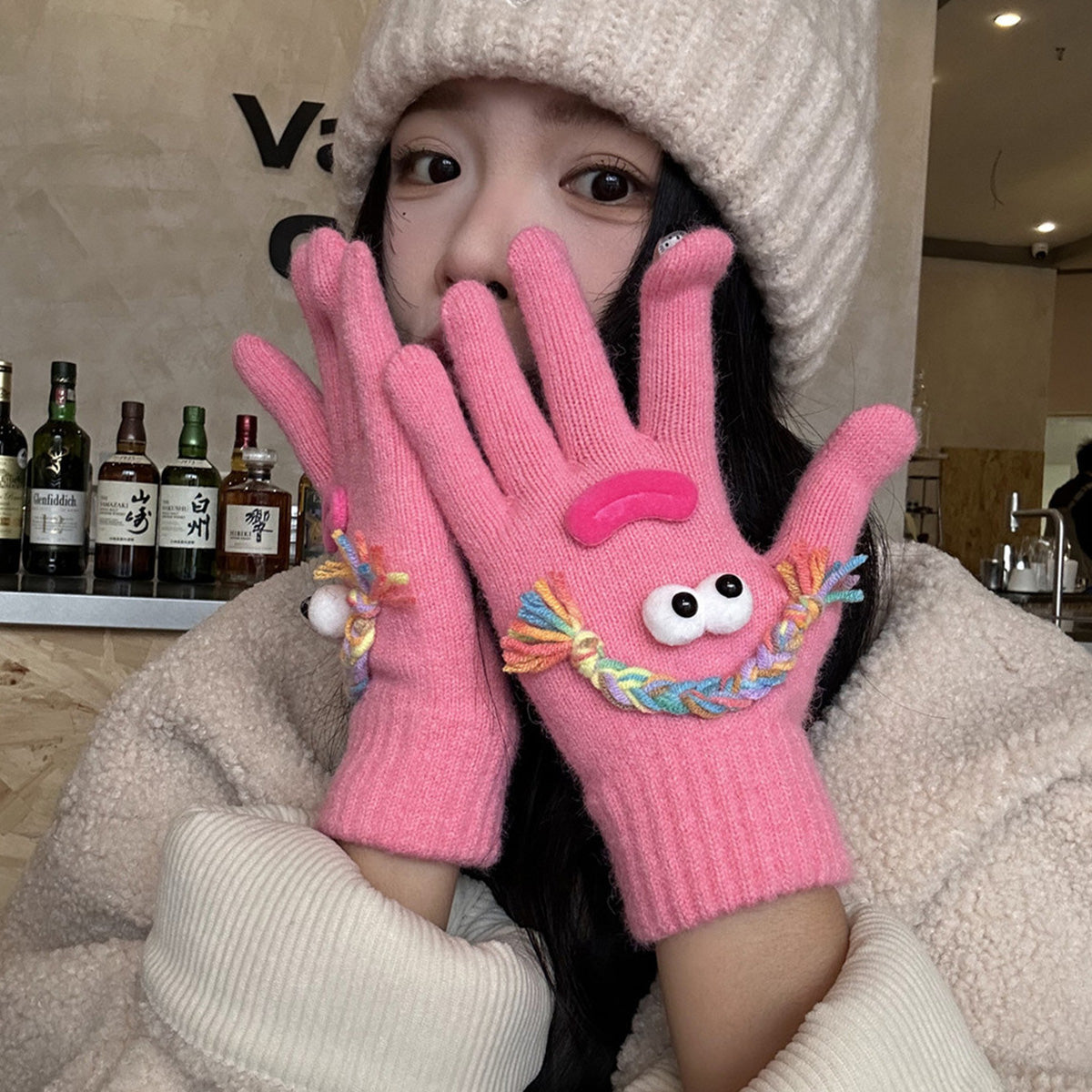 Funny Gloves Warm Fleece-lined Touch-screen Knitted Gloves