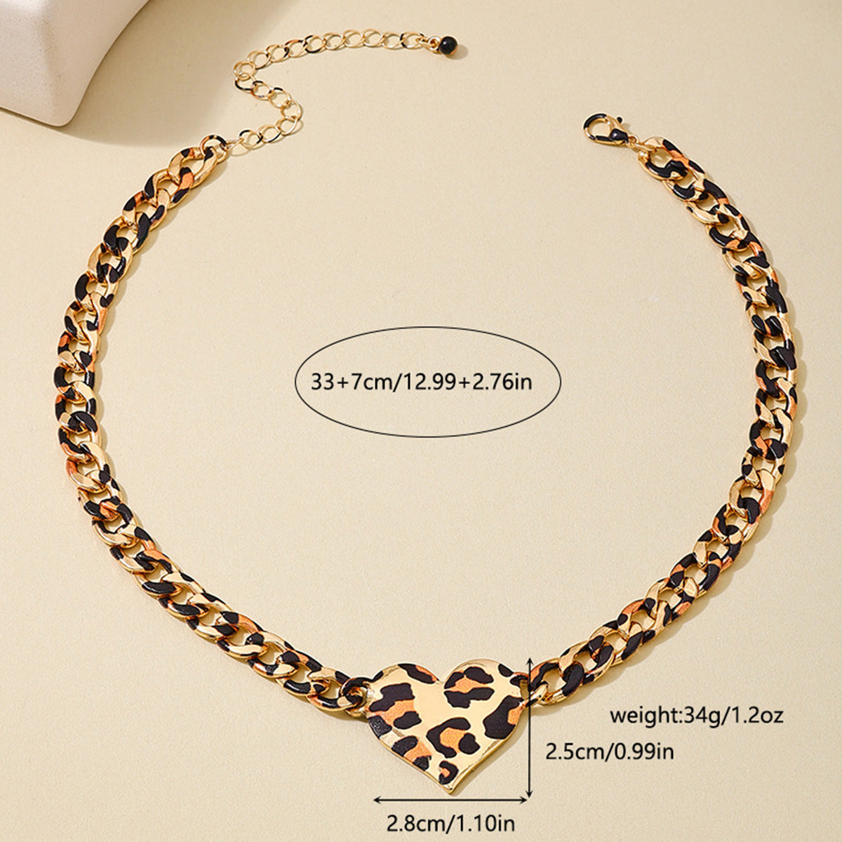 Fashion Retro Metal Leopard Print Heart Necklace