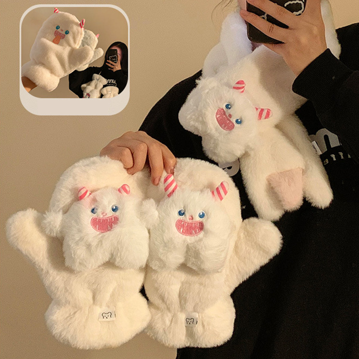 Autumn Winter Cartoon Cute Little Monster Warm Gloves