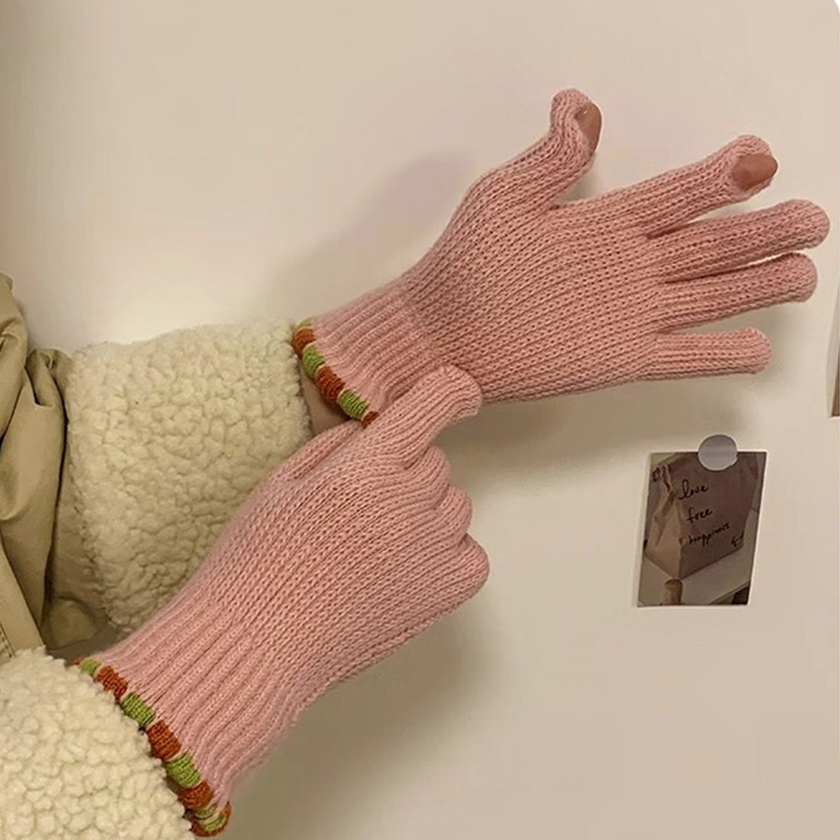 Knitted gloves for women thickened touch screen split finger gloves