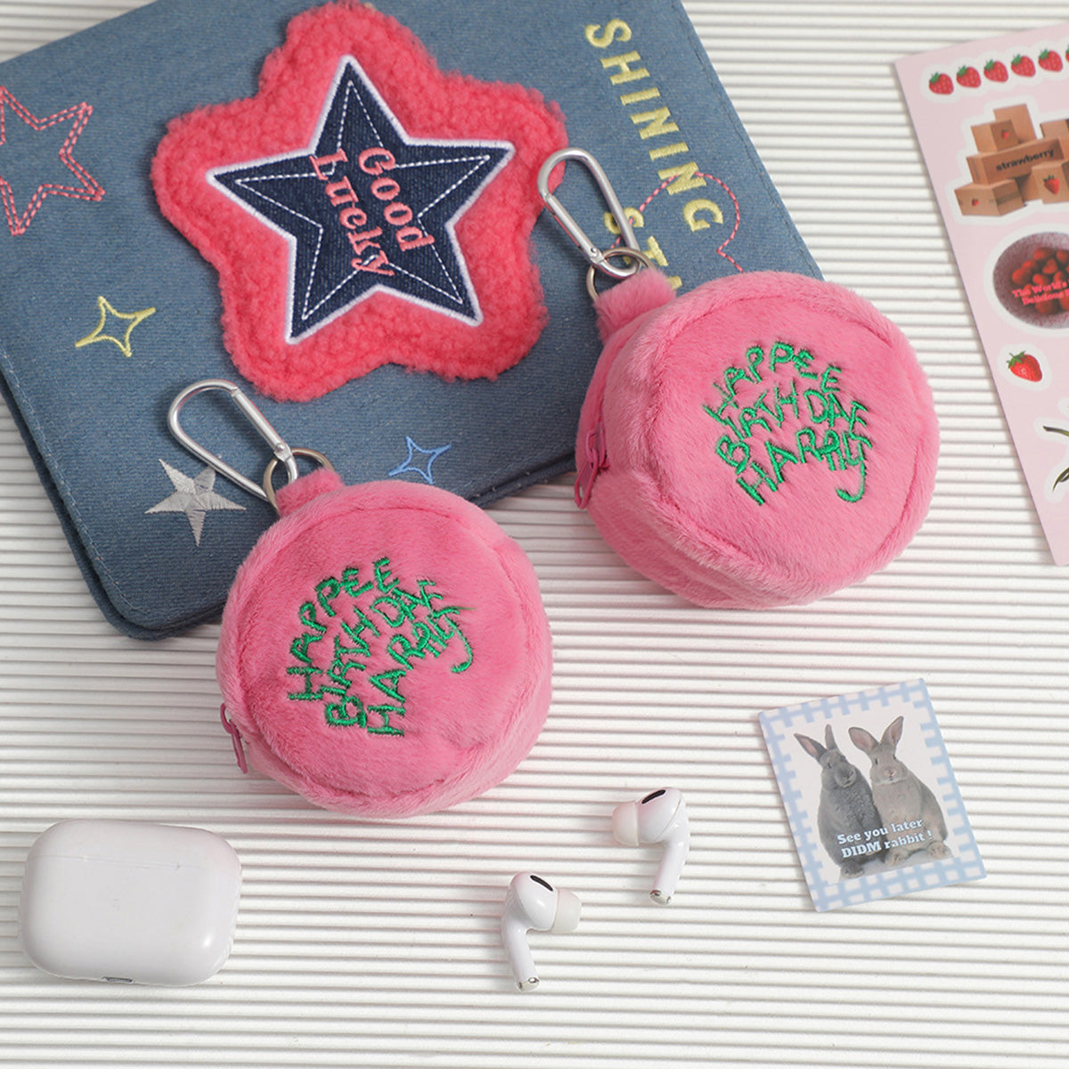 Korean Round Pink Plush Coin Purse