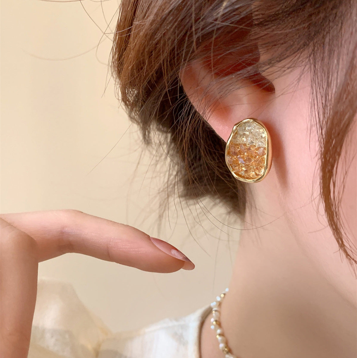 High-End Champagne Zircon Earrings