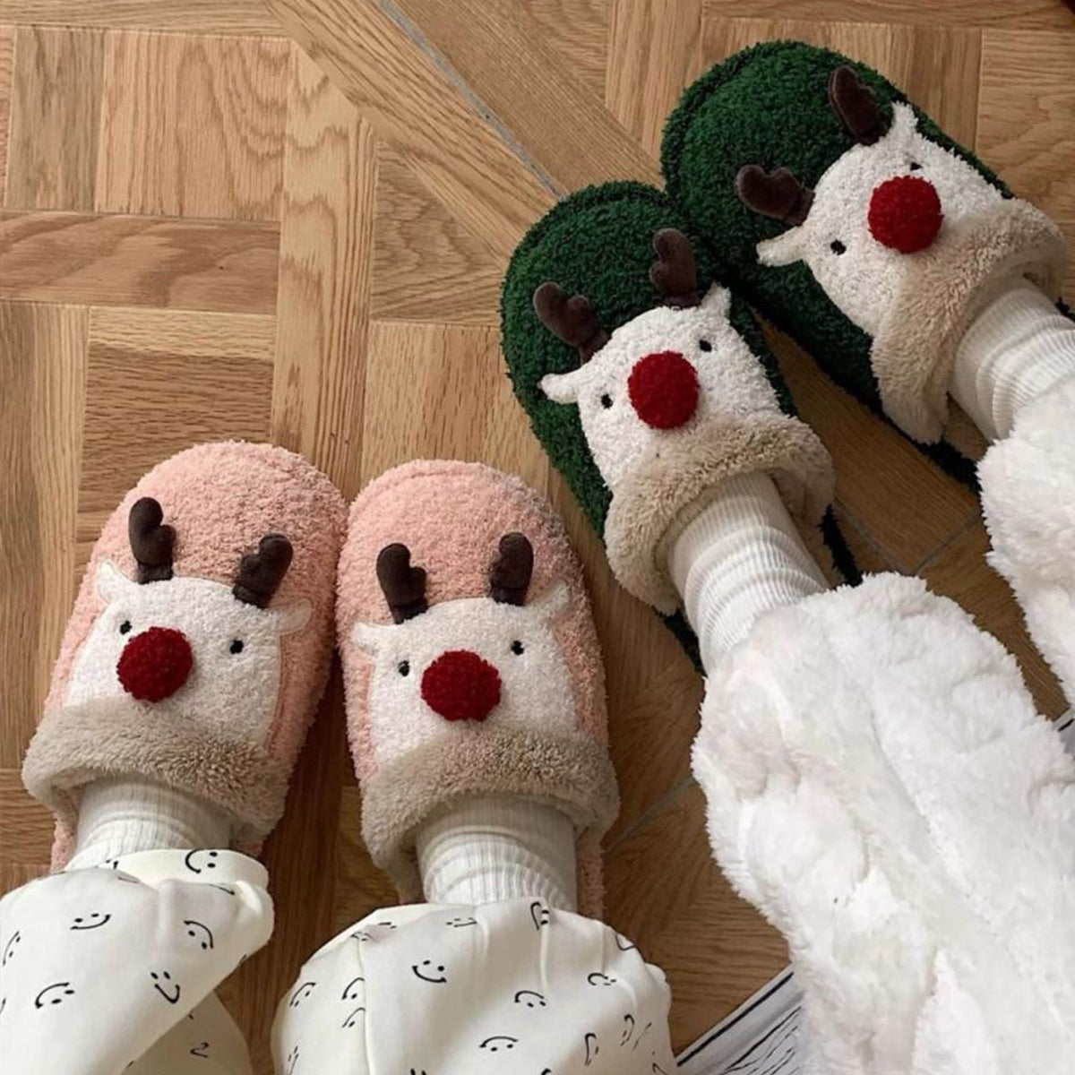 Winter Christmas Elk Plush Slippers Non-Slip Cotton Slippers