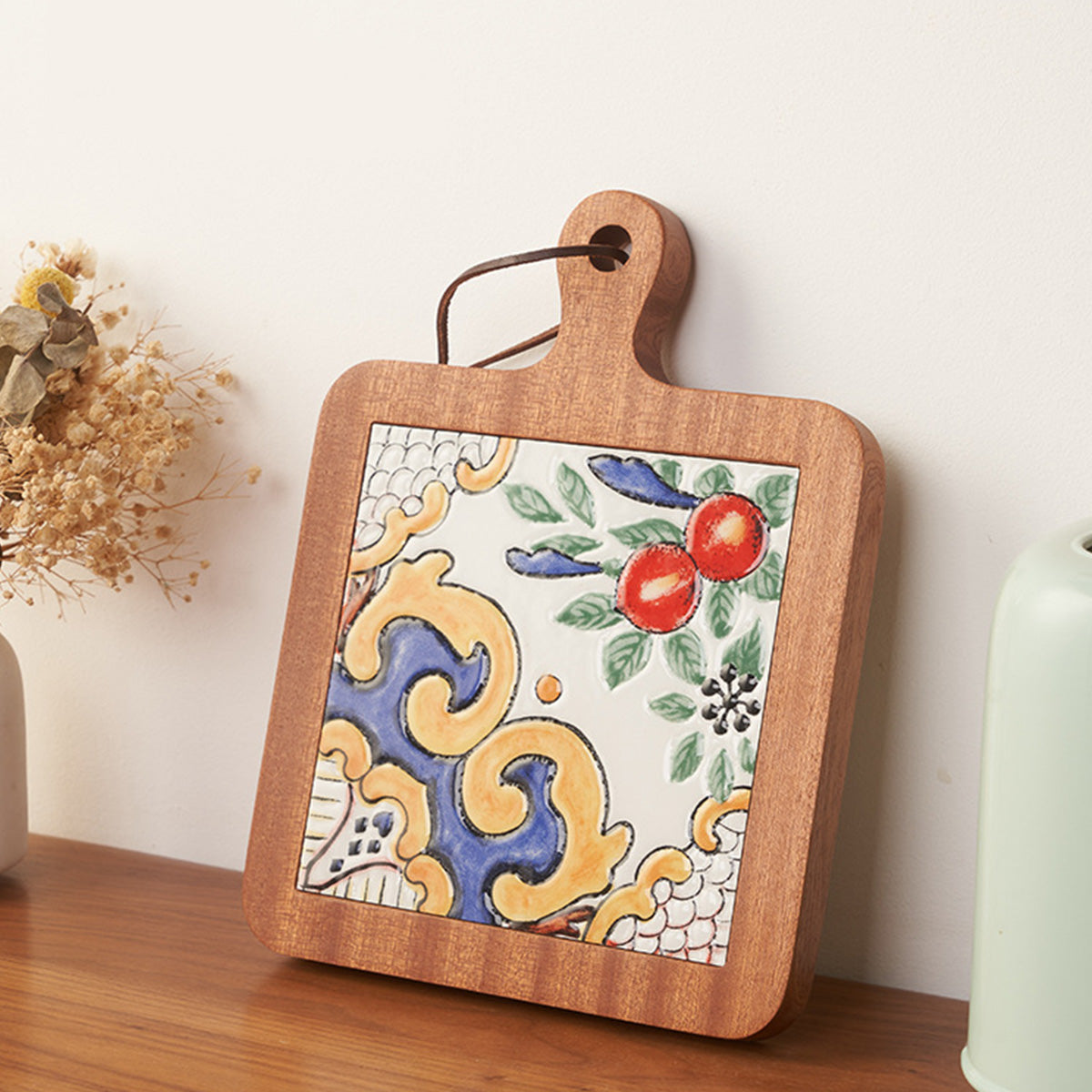 Solid Wood Retro Tile Placemat, Teat Insulation Placemat