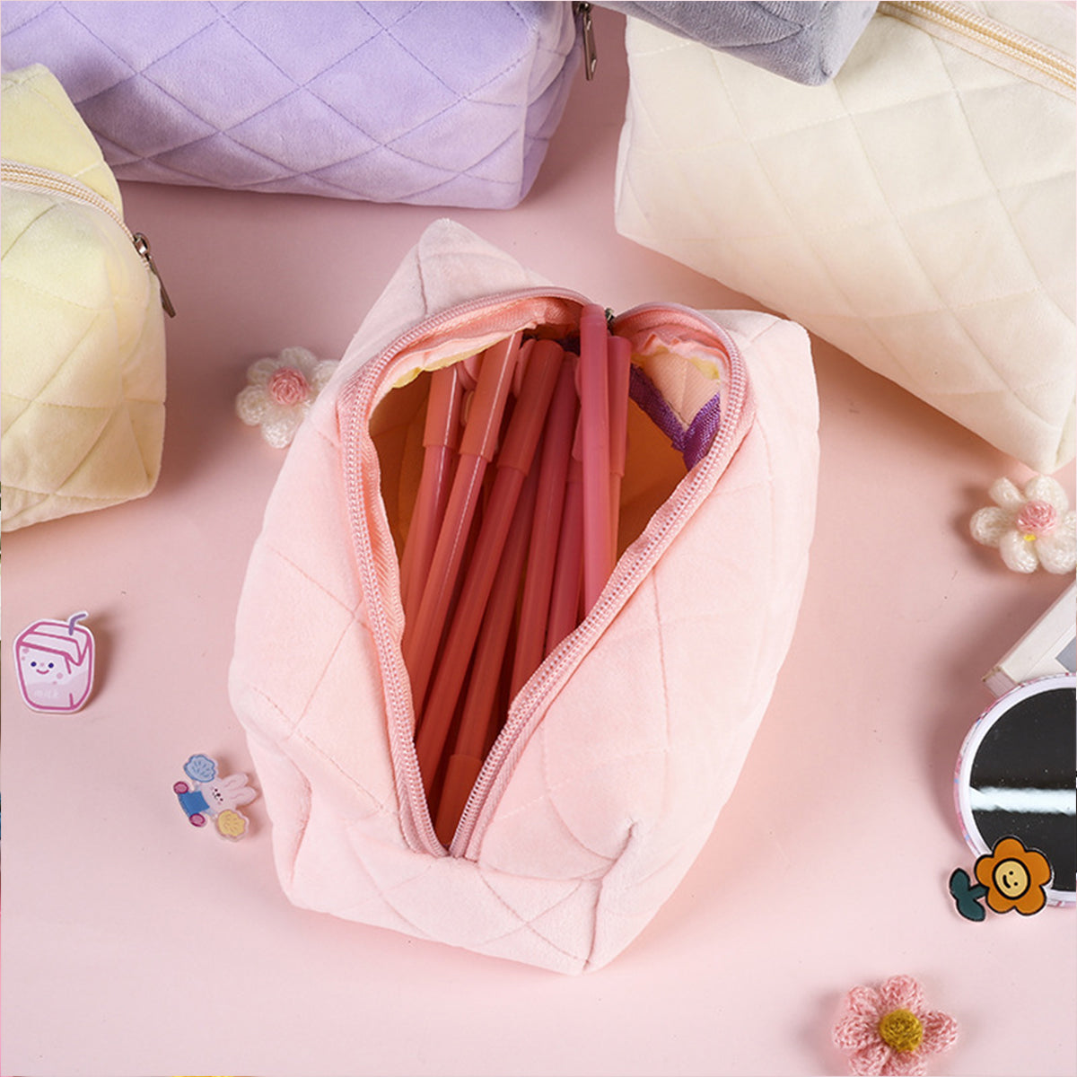 Diamond Quilted Cosmetic Bag Hand-held Storage Bag