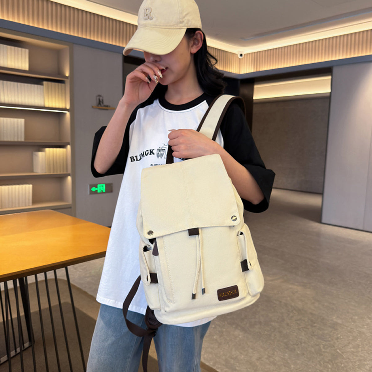 Simple Solid Color Backpack Retro Canvas Backpack