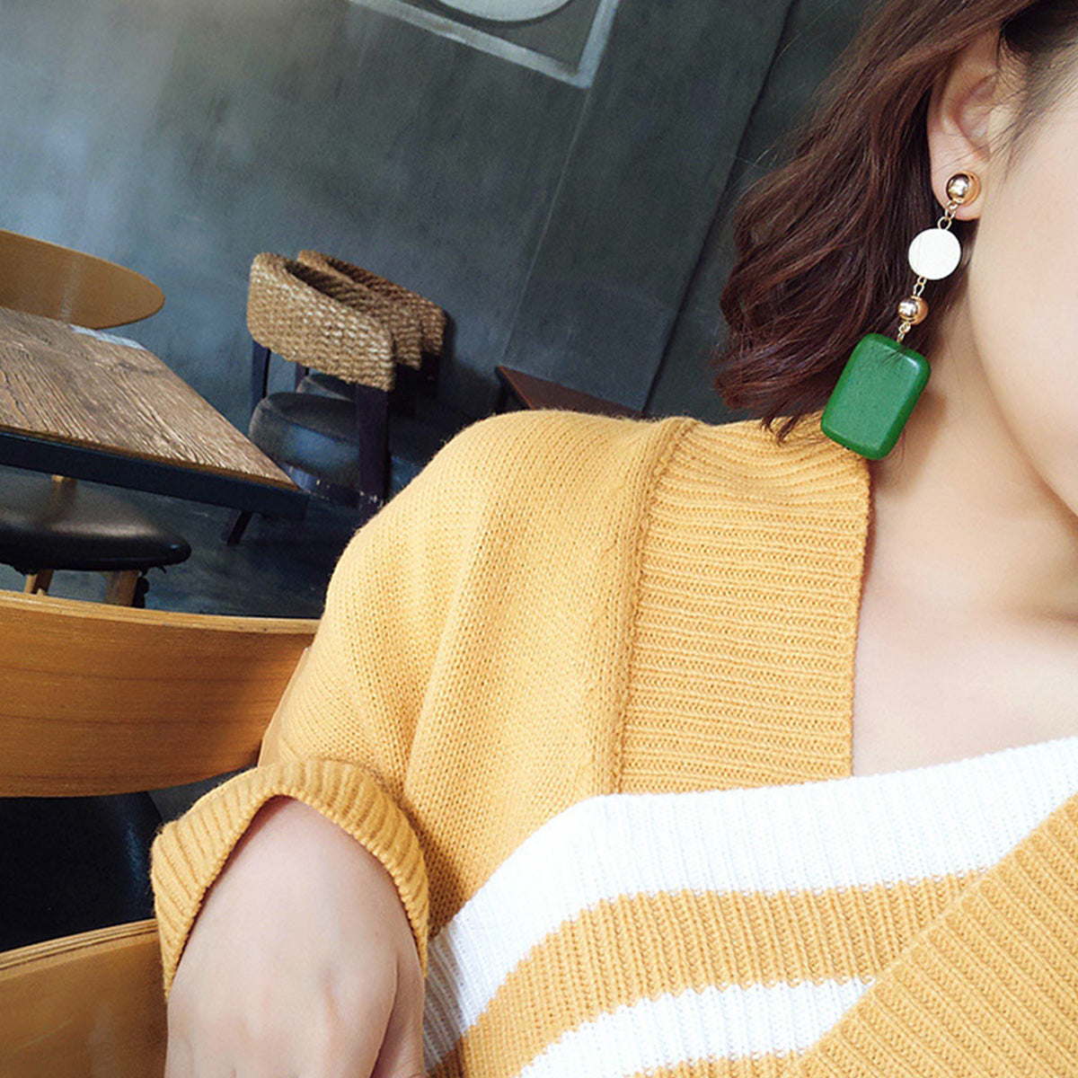 Ladies Retro Long Wooden Earrings