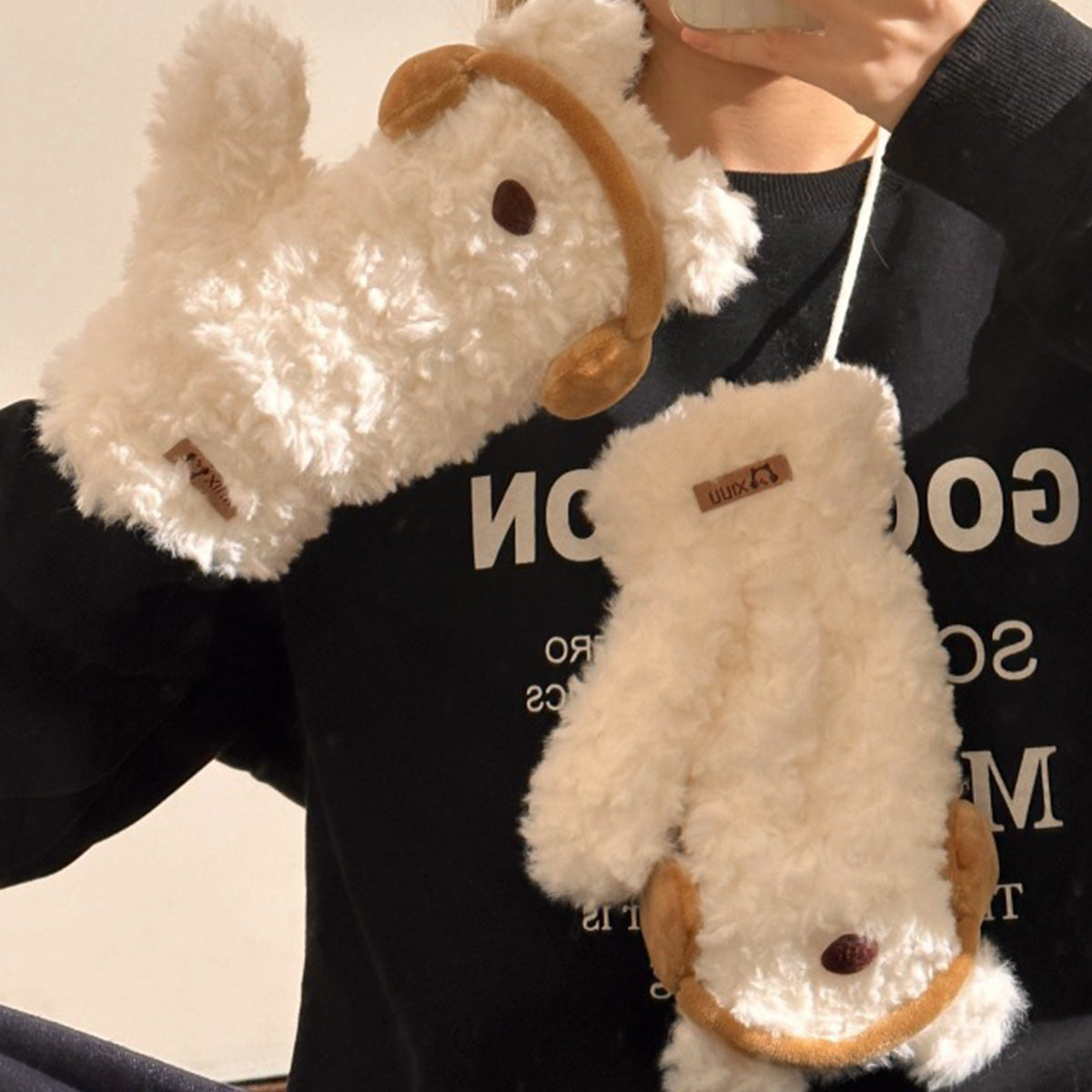 Cute Earphones Bear Plush Mittens