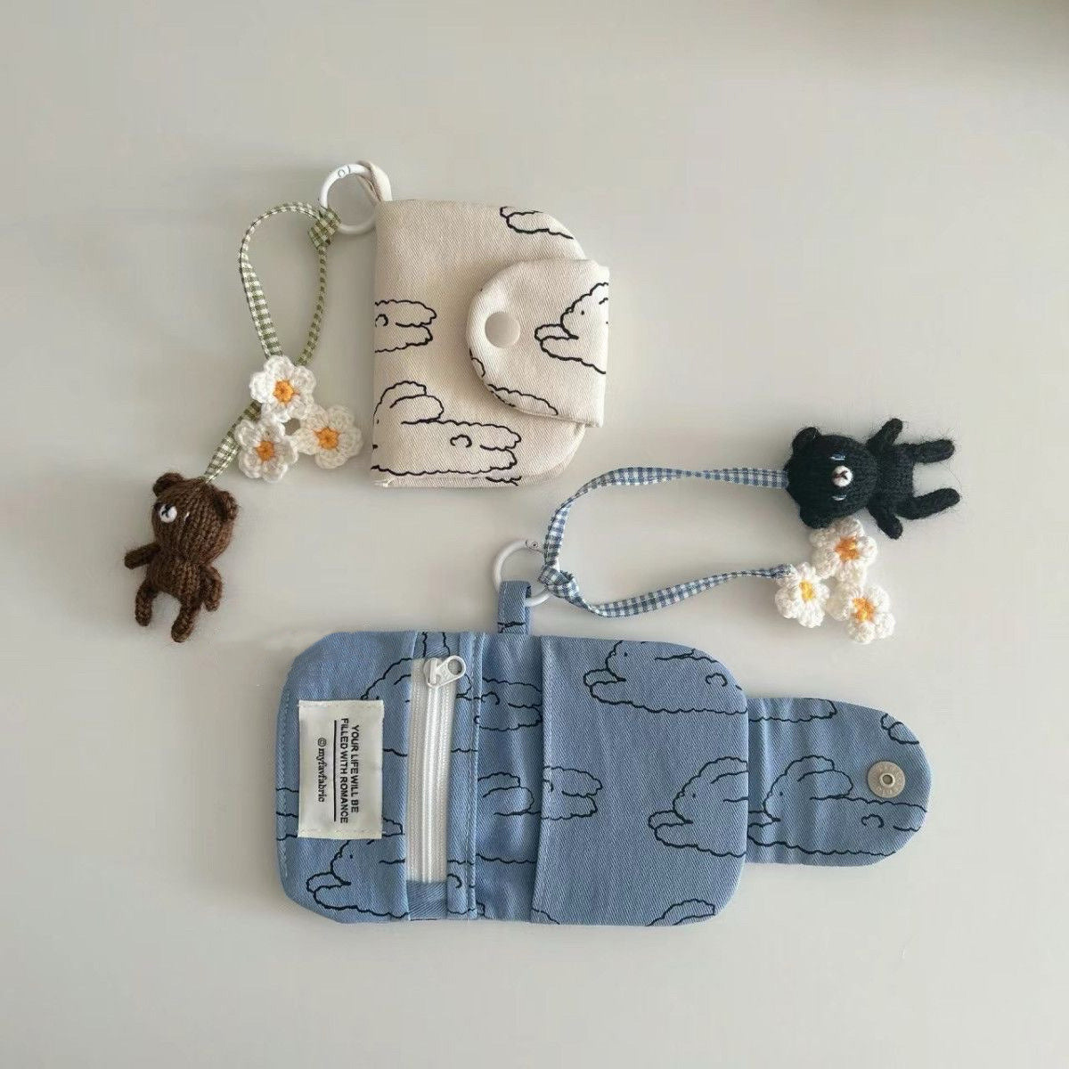 Cute Little Bunny Multi-Layer Floral Canvas Coin Purse