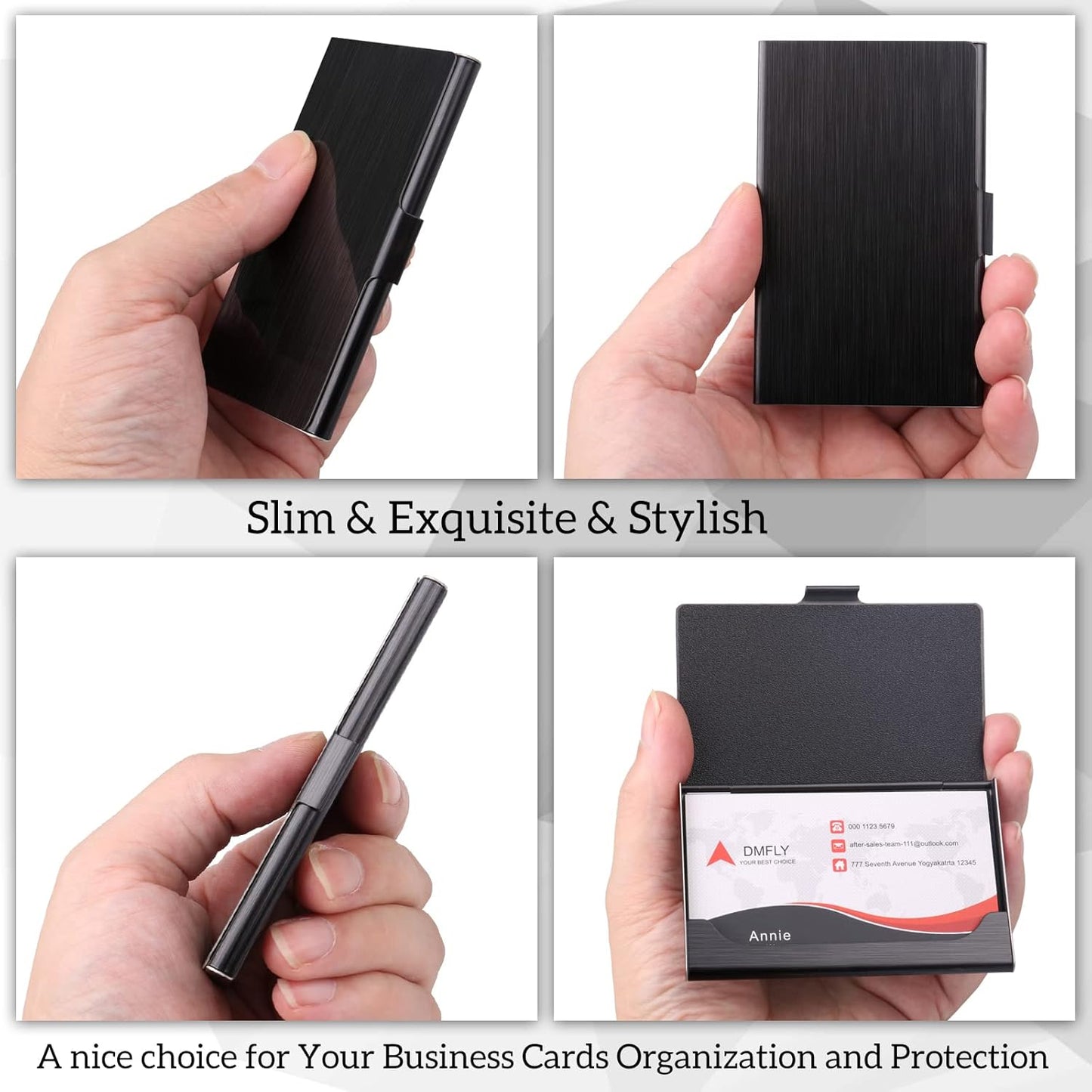 LAPOLAR Slim Business Card Case for Men & Women, Pocket Metal Case, Professional Stainless Steel Business Card Holders, Purse Name Card Holder, Buckle Style Shut, Black