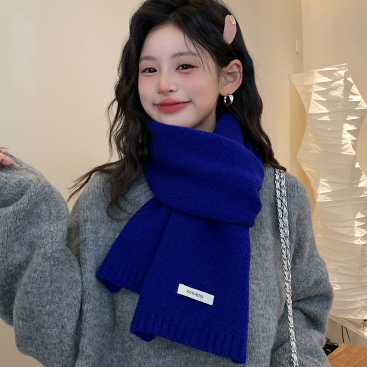 100% Sheep Wool Knitted Warm Thick Scarf