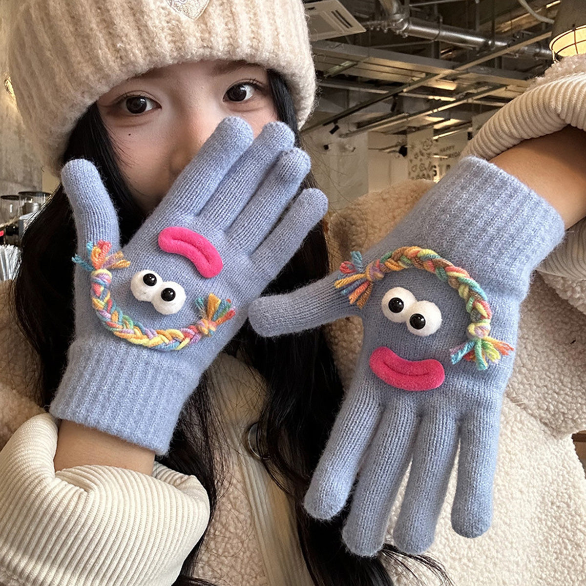 Funny Gloves Warm Fleece-lined Touch-screen Knitted Gloves