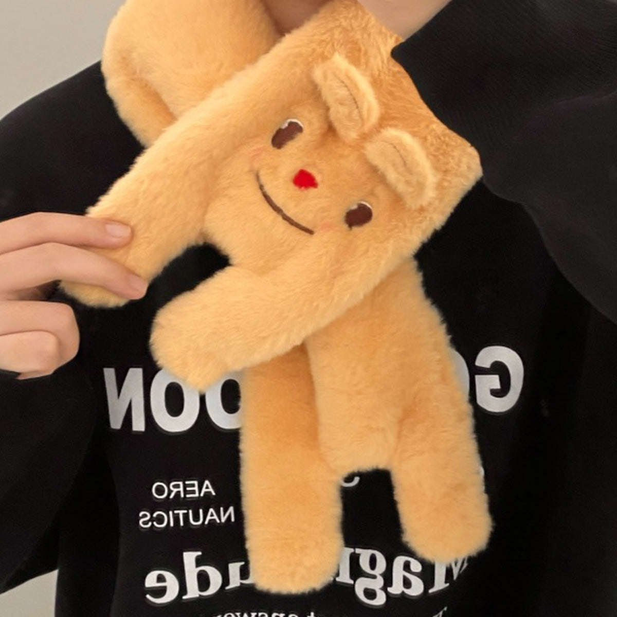 Cute Bear Half-Finger Flip Plush Gloves Scarf