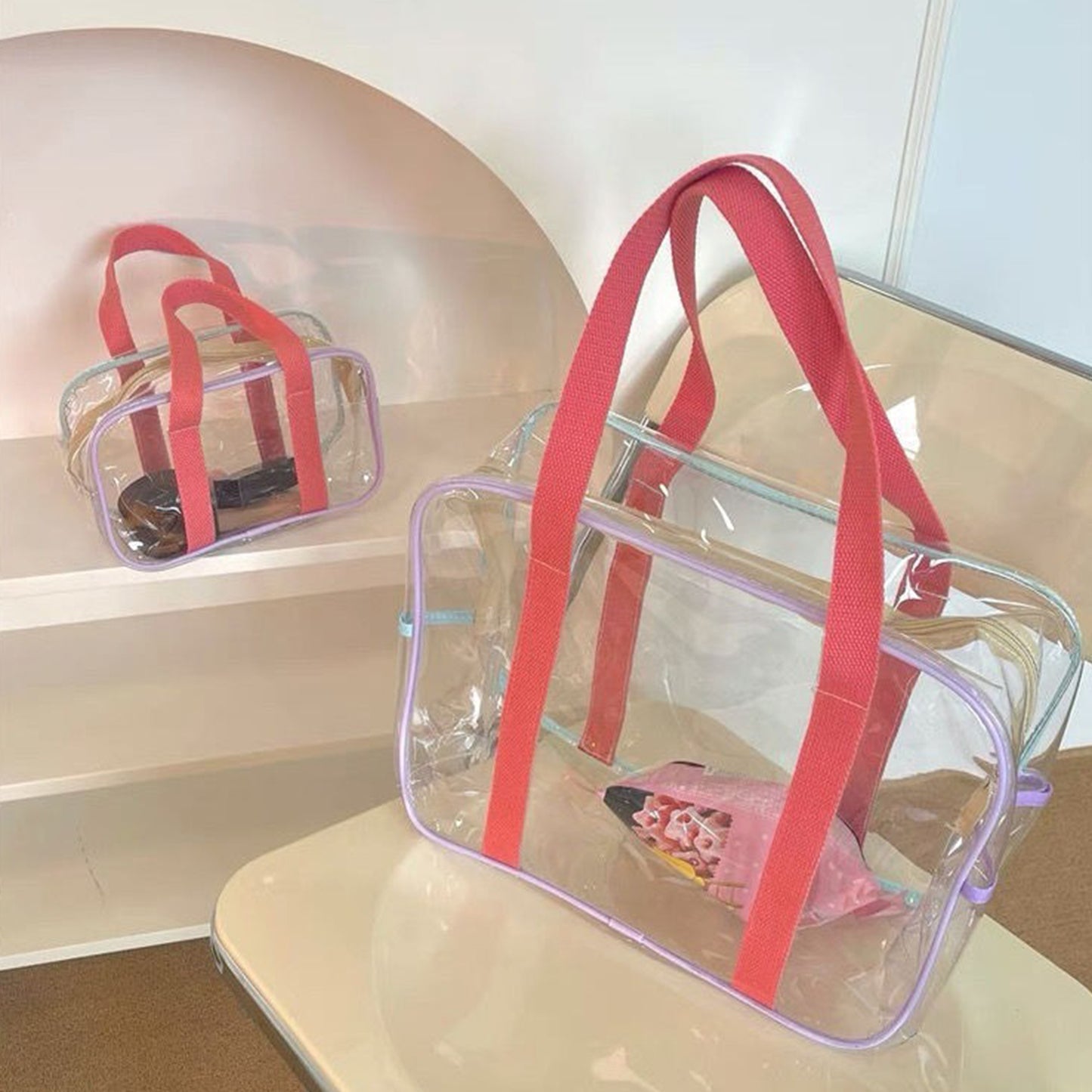 Summer Transparent Makeup Bag for Women Transparent PVC Cosmetics