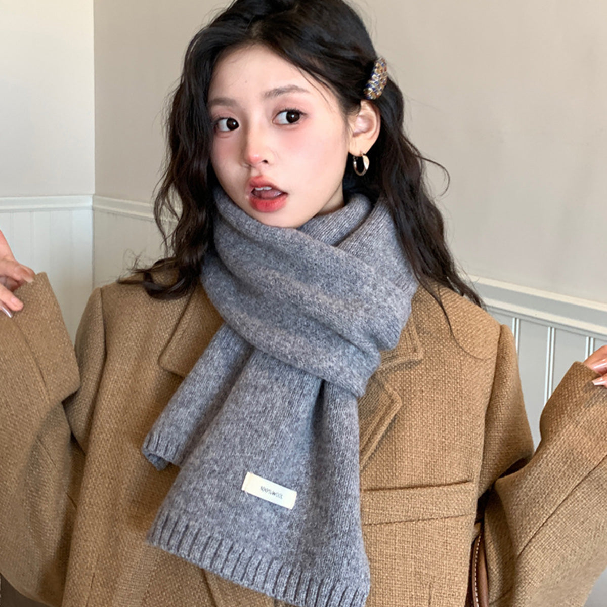 100% Sheep Wool Knitted Warm Thick Scarf