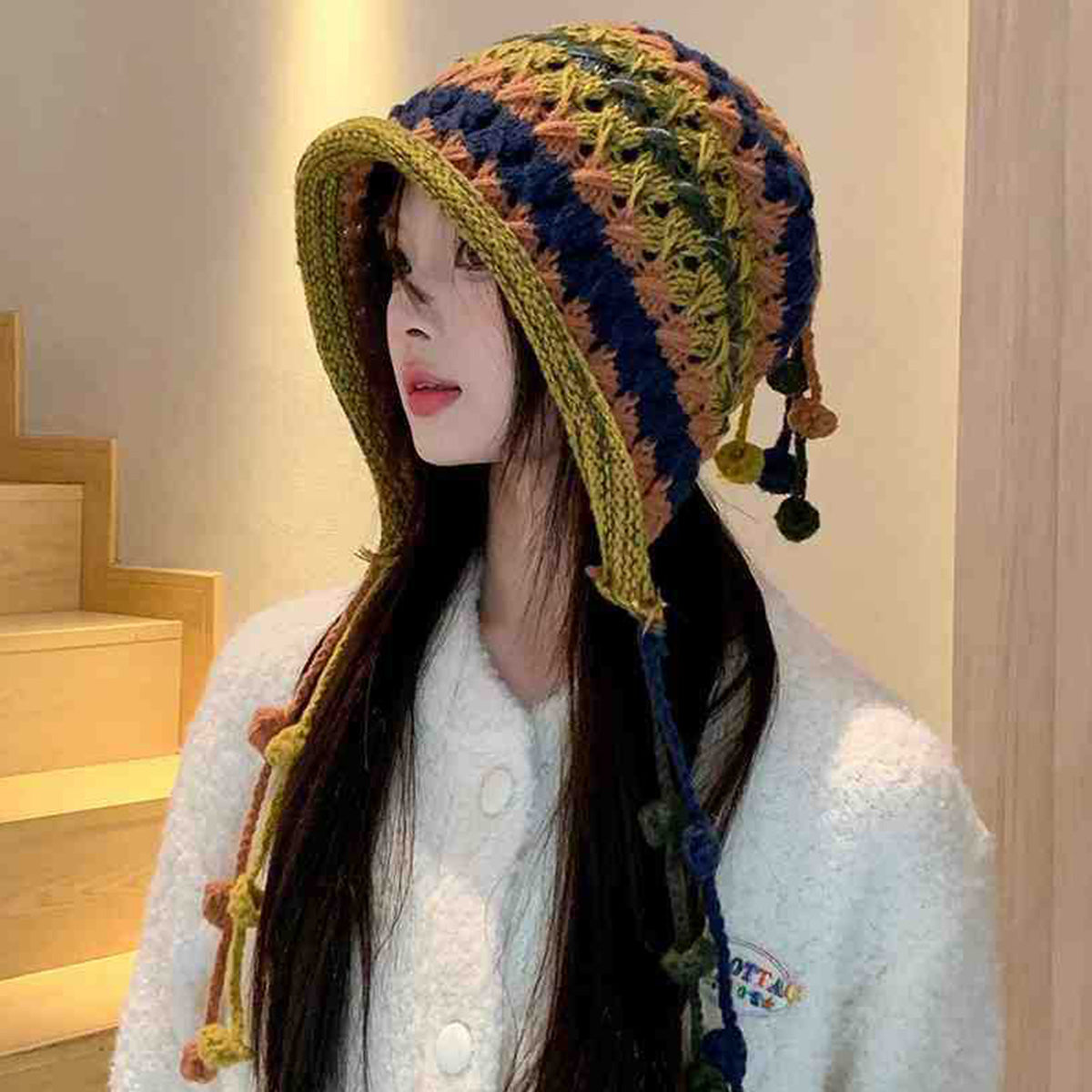 Imitation Hand-Crocheted Colorful Wool Hat
