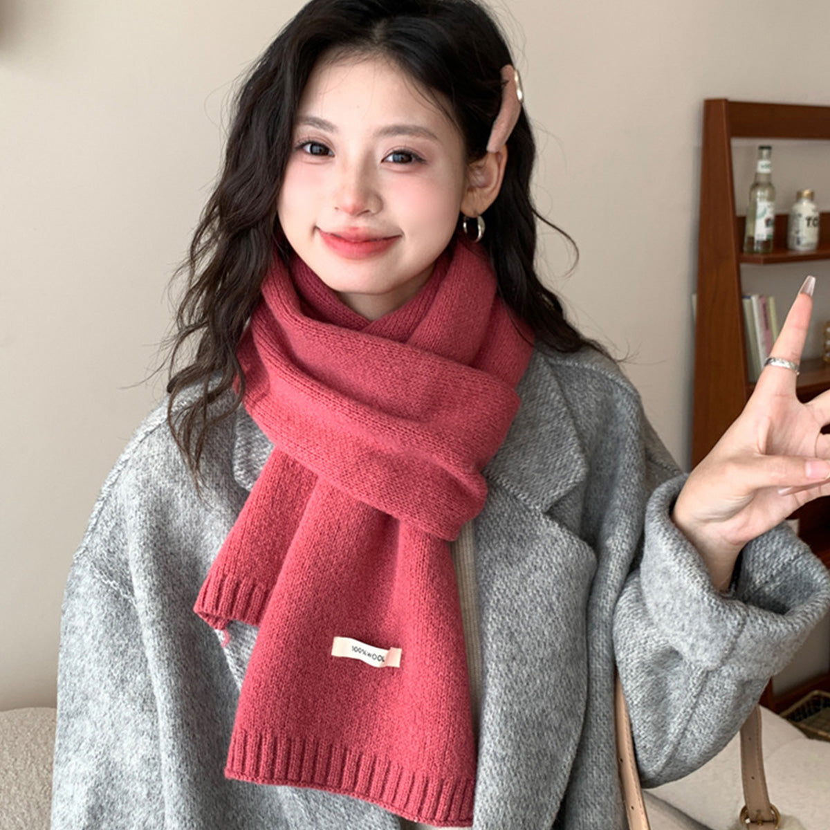 100% Sheep Wool Knitted Warm Thick Scarf